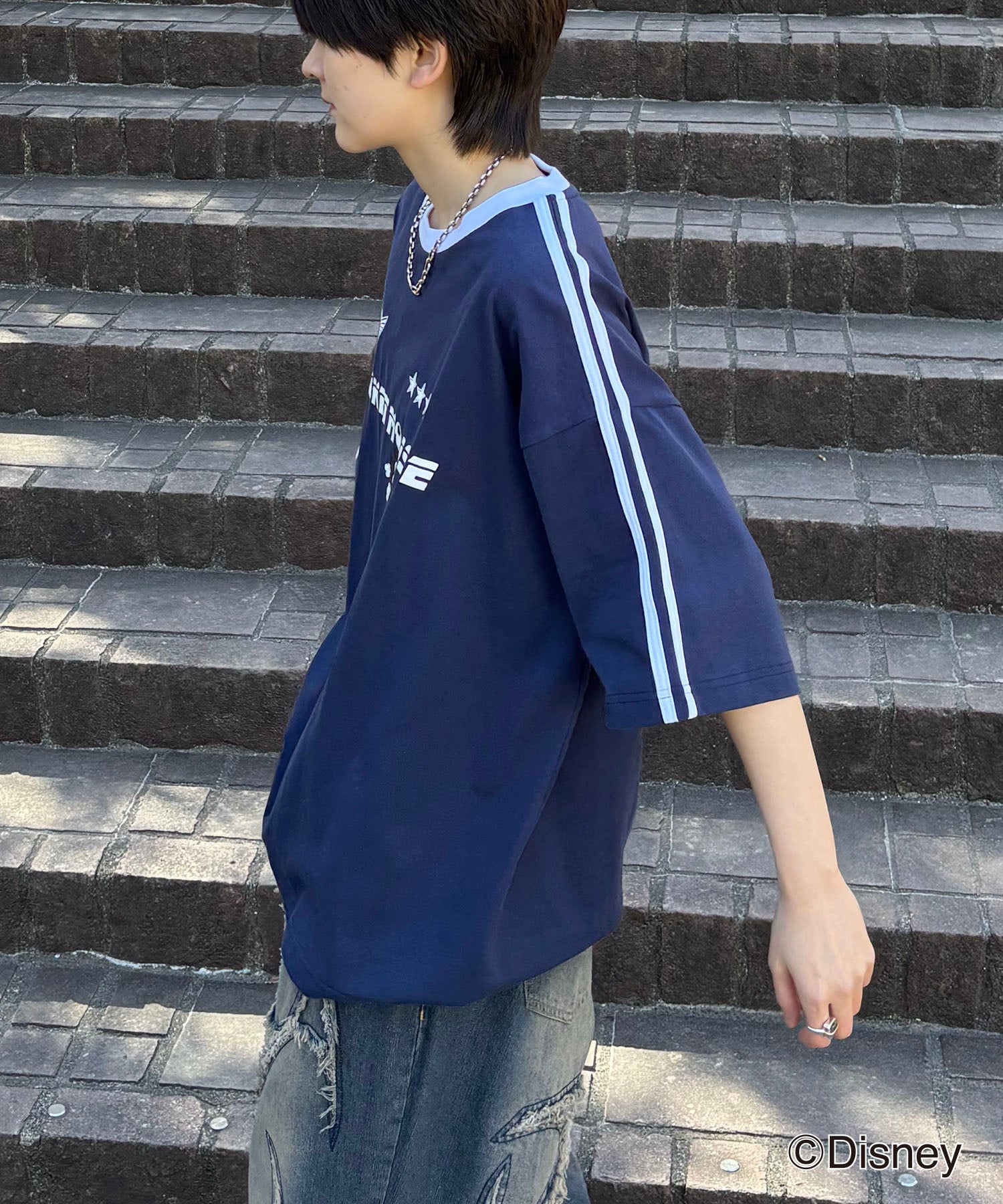 25SS Disney ユニフォームライク リブライン クルーネック半袖ゲームシャツ