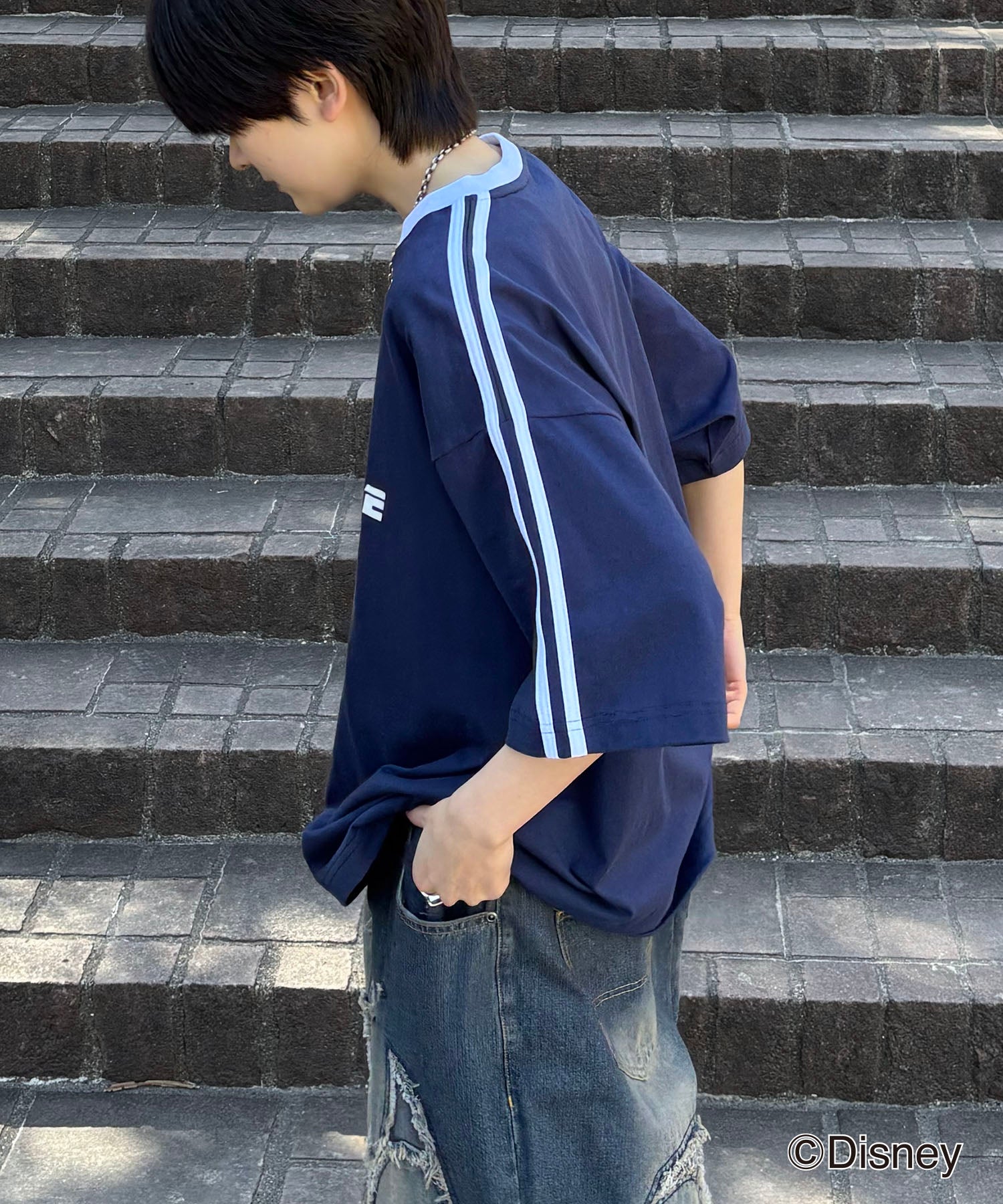 25SS Disney ユニフォームライク リブライン クルーネック半袖ゲームシャツ