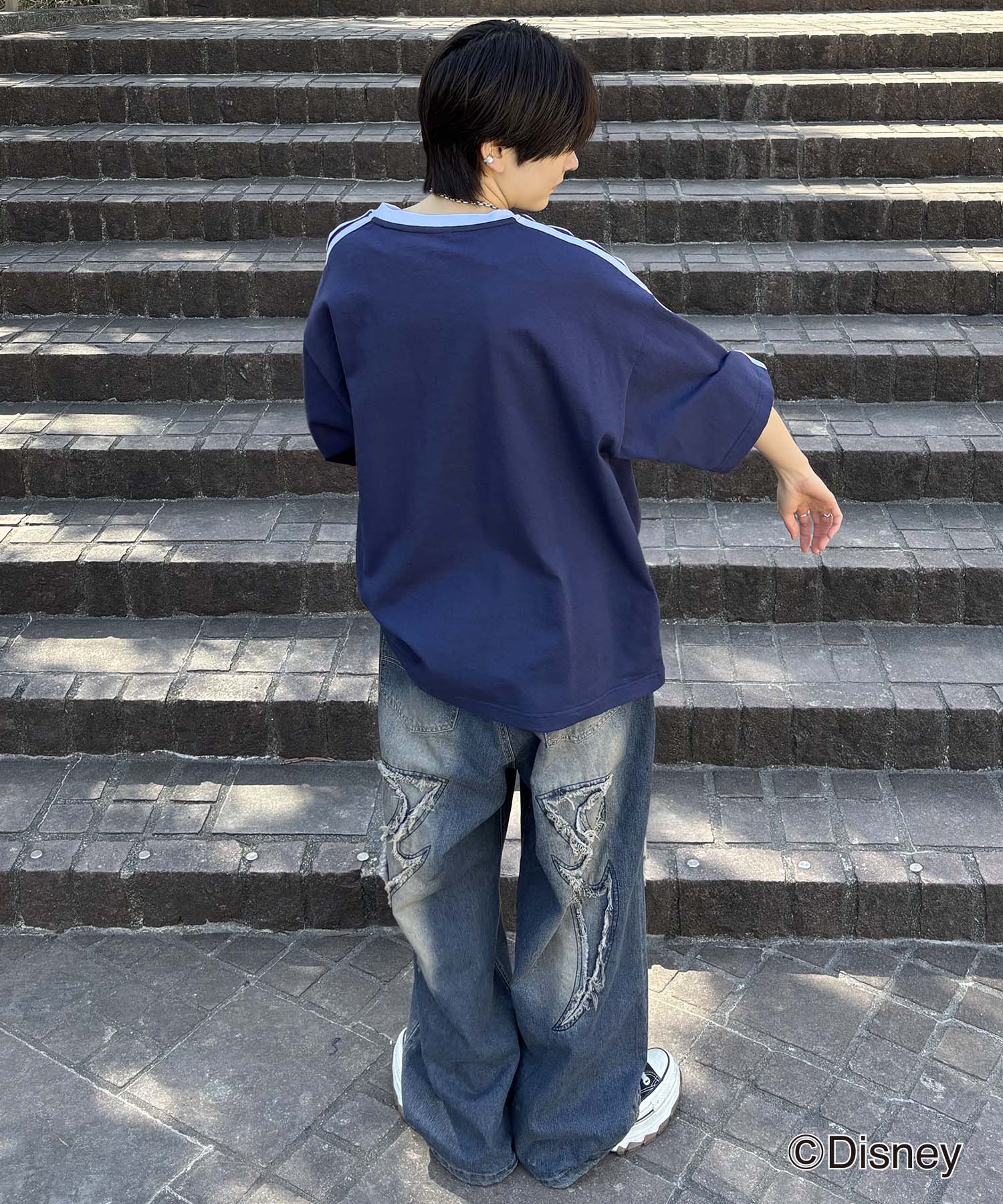 25SS Disney ユニフォームライク リブライン クルーネック半袖ゲームシャツ