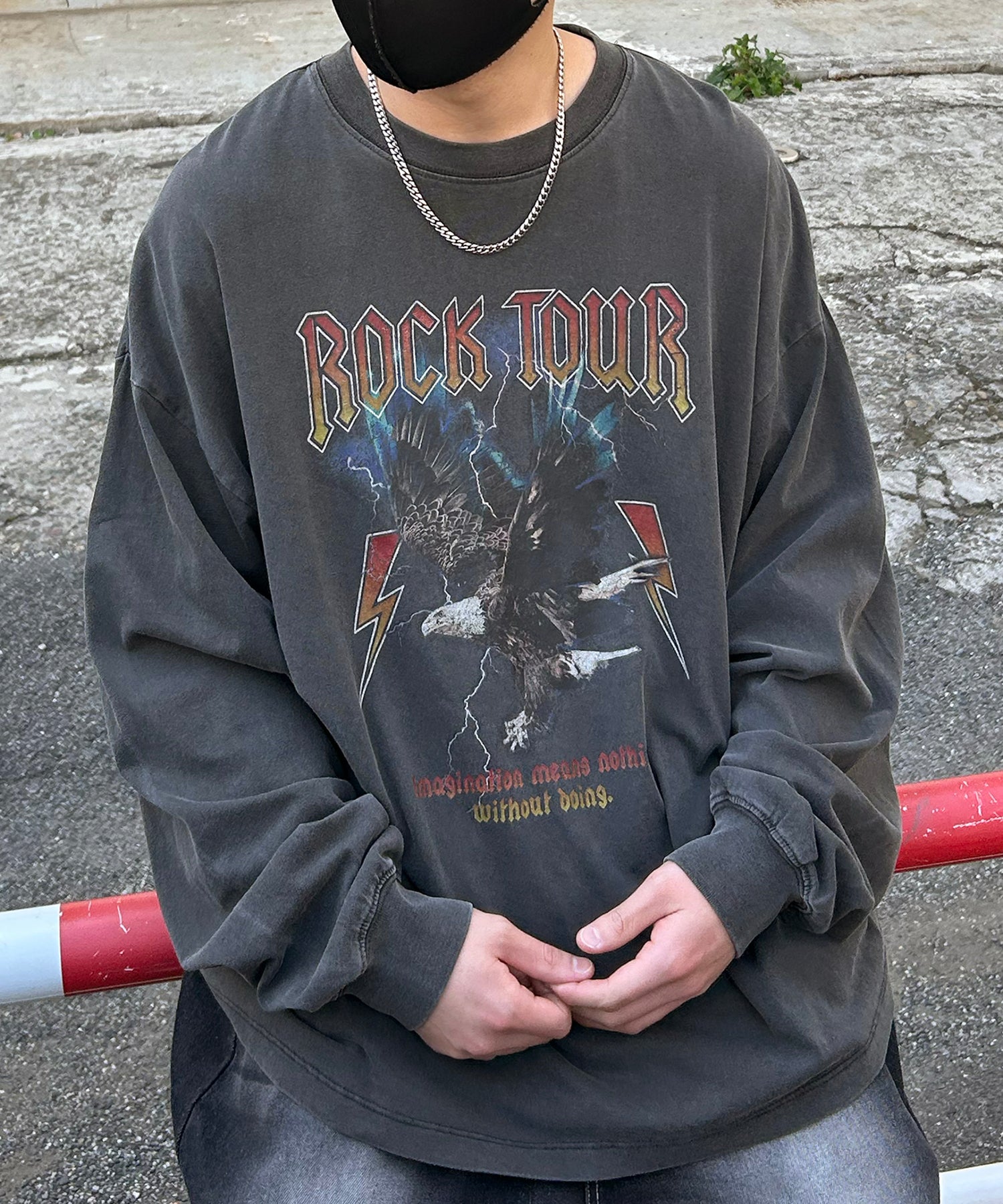 ヴィンテージライク レトロプリント ピグメント加工 ビッグシルエット バンドロンT