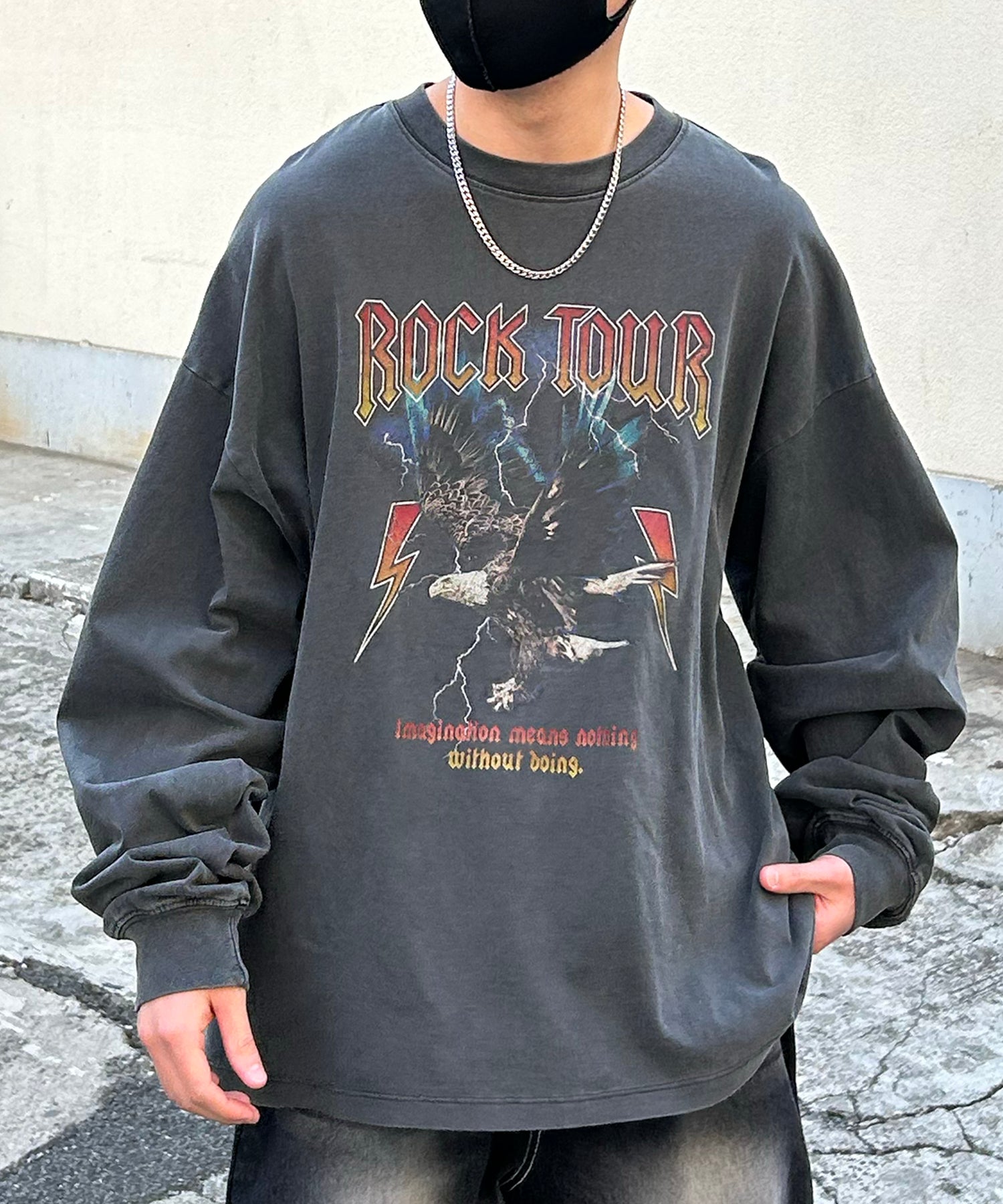 ヴィンテージライク レトロプリント ピグメント加工 ビッグシルエット バンドロンT