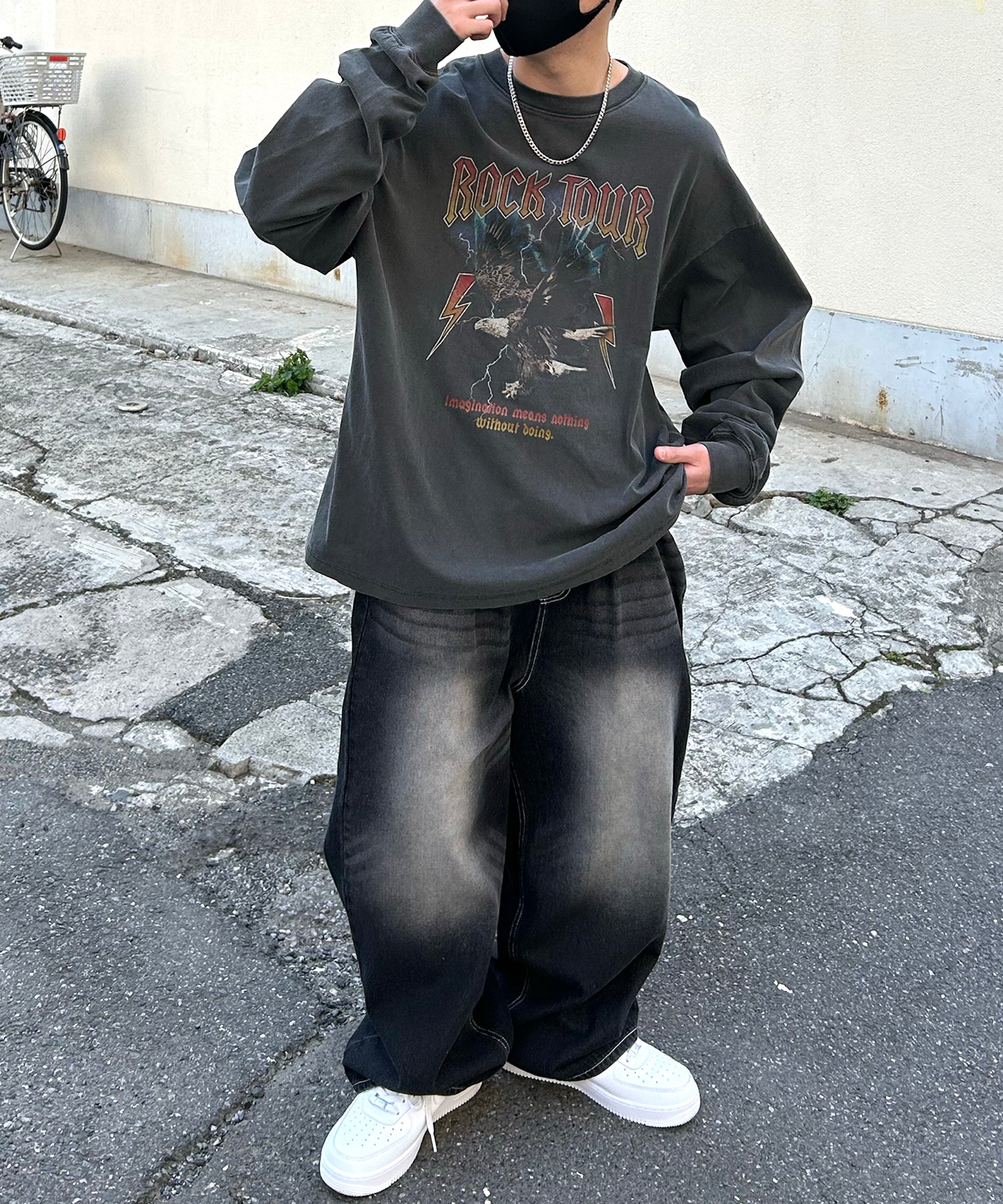 ヴィンテージライク レトロプリント ピグメント加工 ビッグシルエット バンドロンT