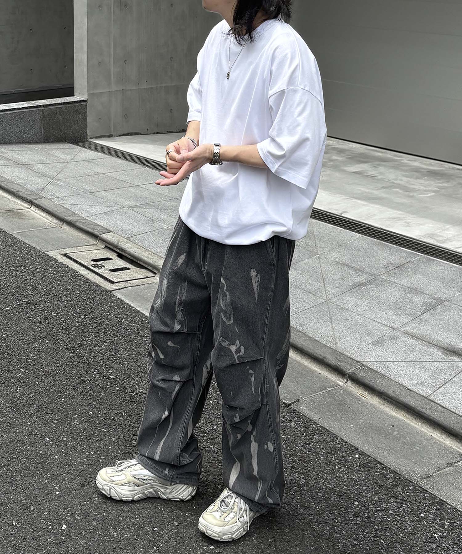 25SS プレーティング 裾ドローコード 半袖Tシャツ