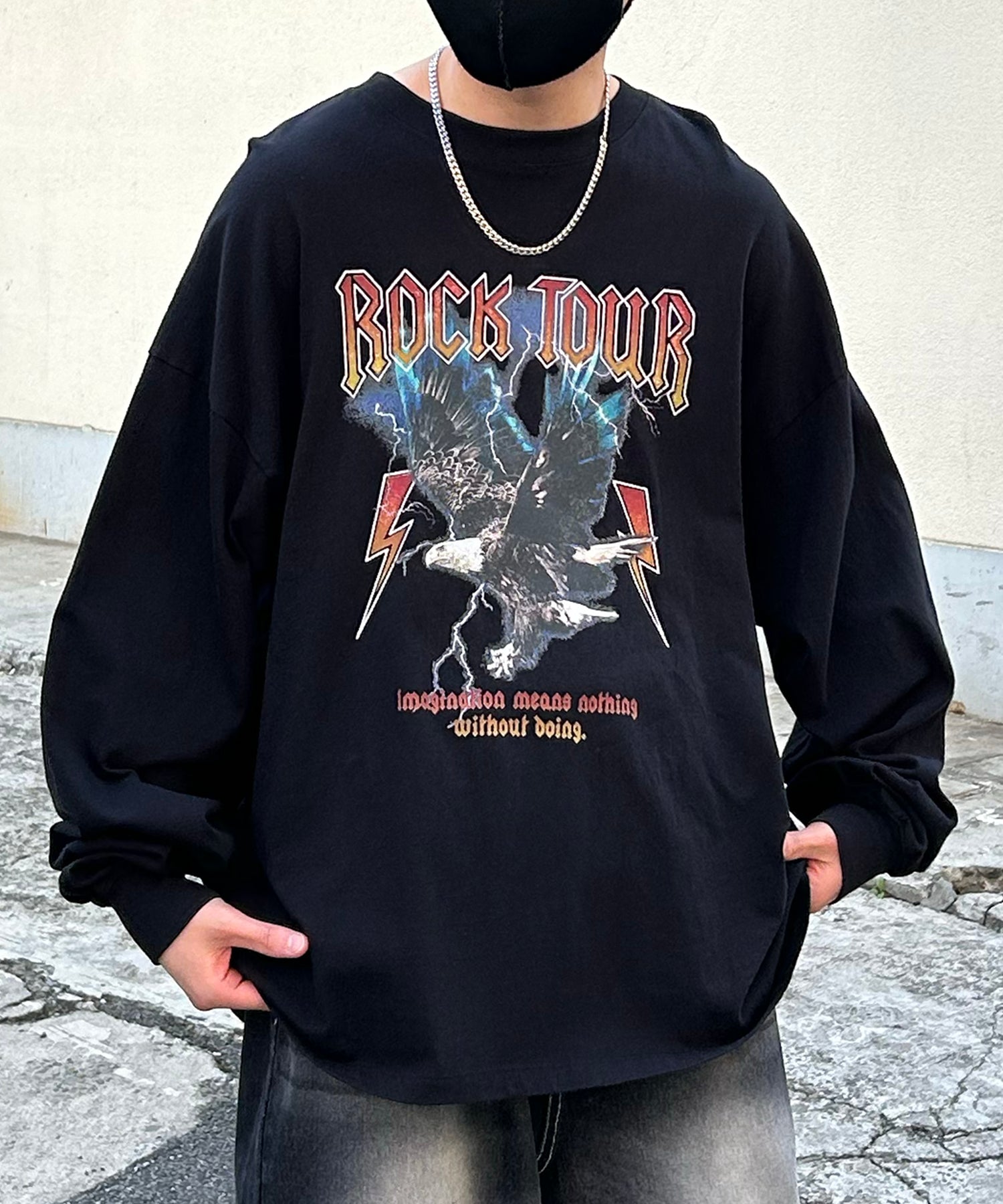 ヴィンテージライク レトロプリント ピグメント加工 ビッグシルエット バンドロンT