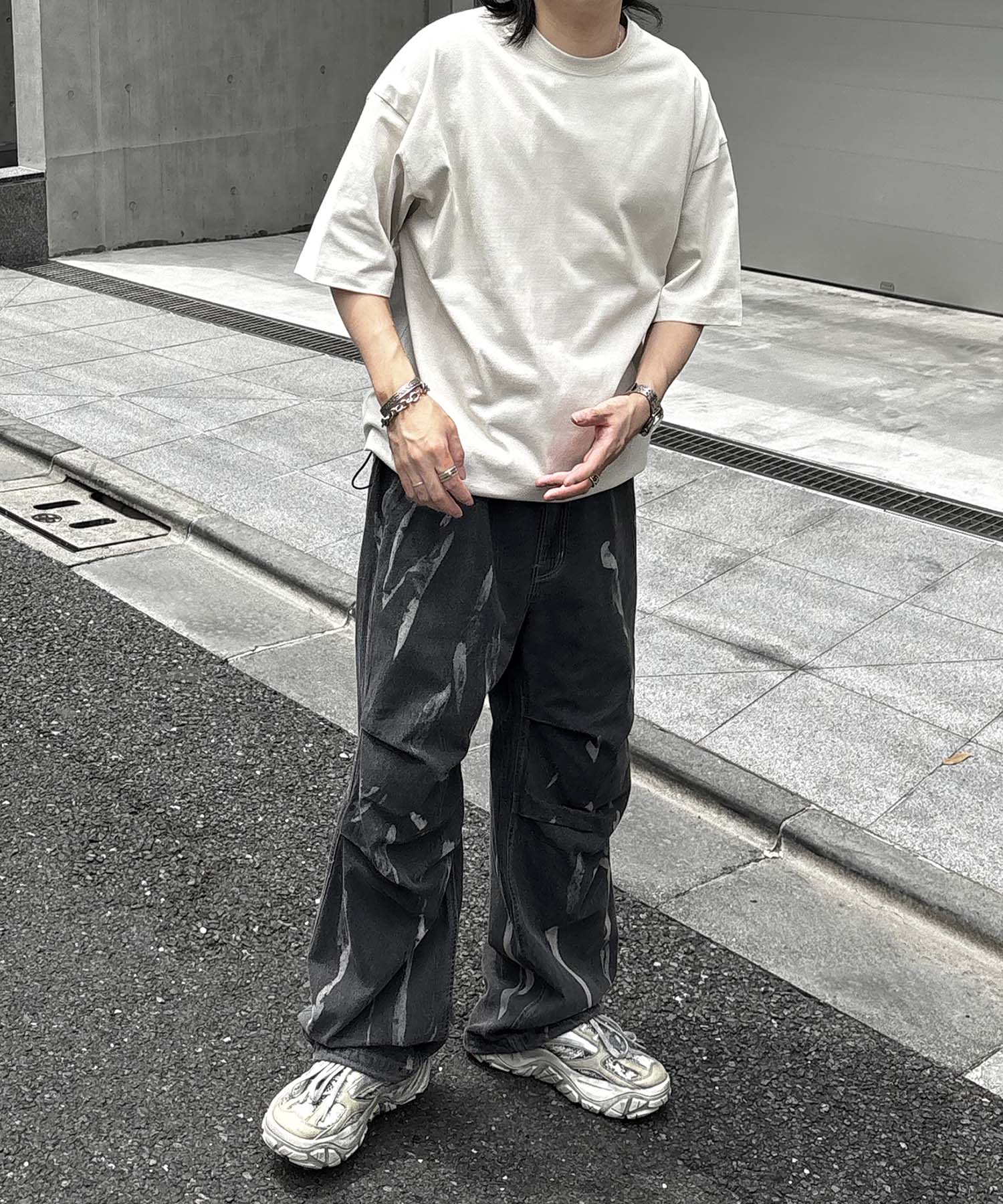 25SS プレーティング 裾ドローコード 半袖Tシャツ