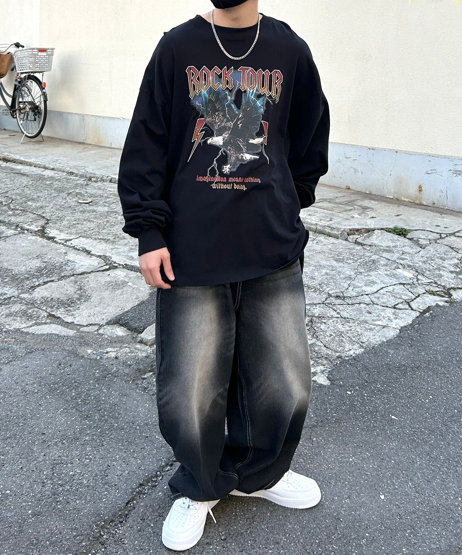 ヴィンテージライク レトロプリント ピグメント加工 ビッグシルエット バンドロンT