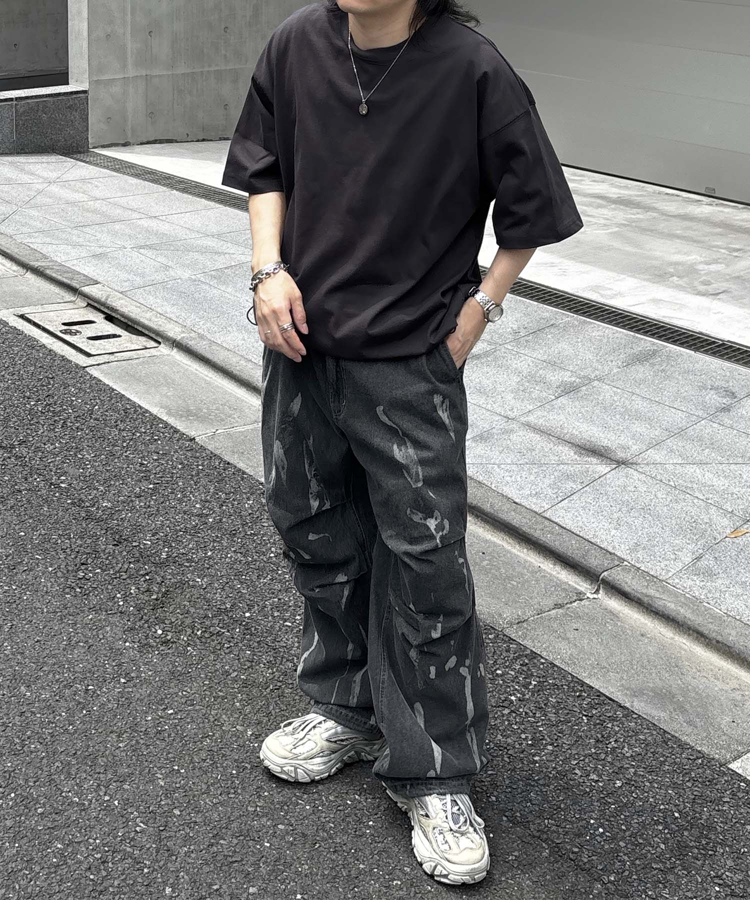 25SS プレーティング 裾ドローコード 半袖Tシャツ
