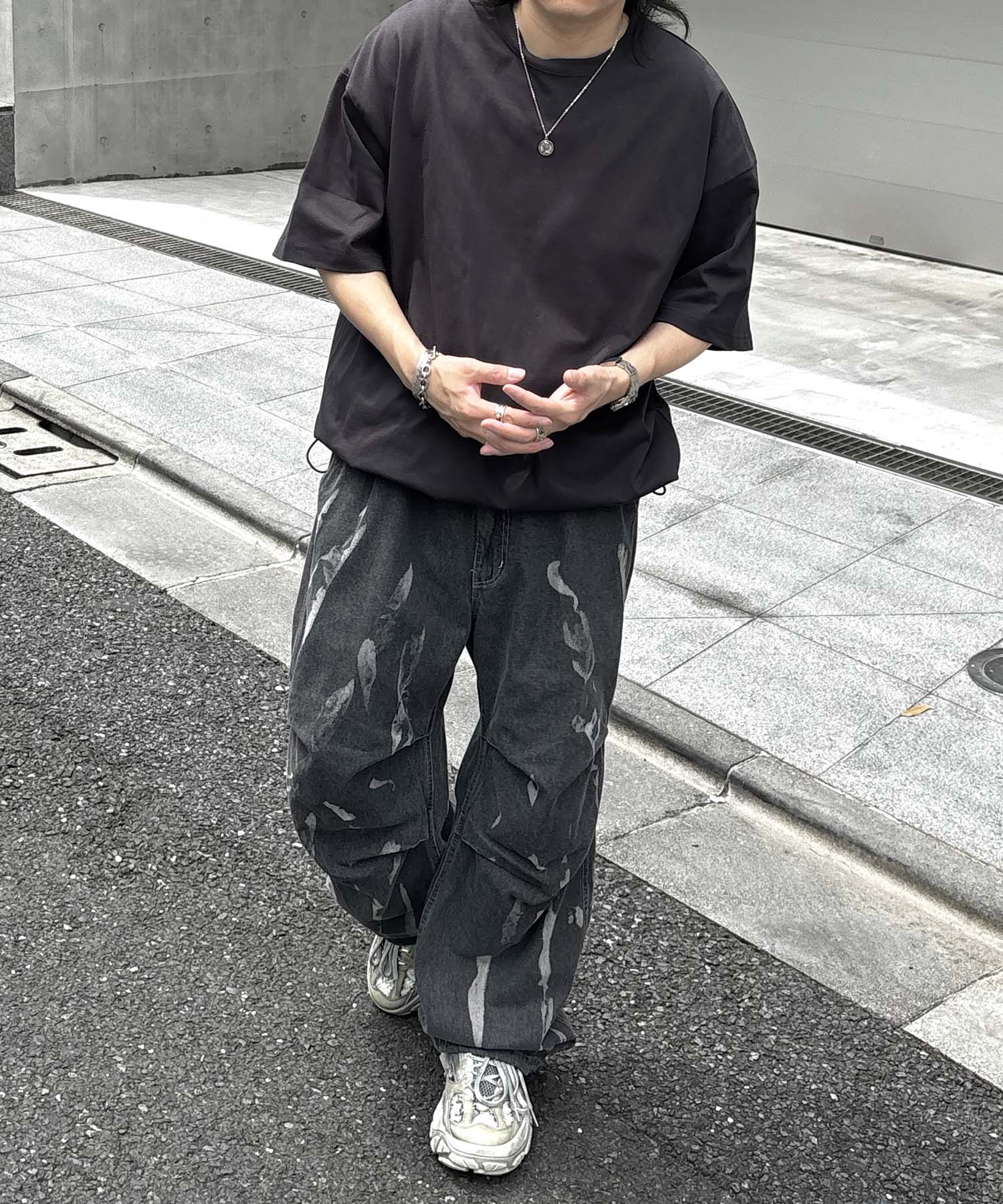 25SS プレーティング 裾ドローコード 半袖Tシャツ