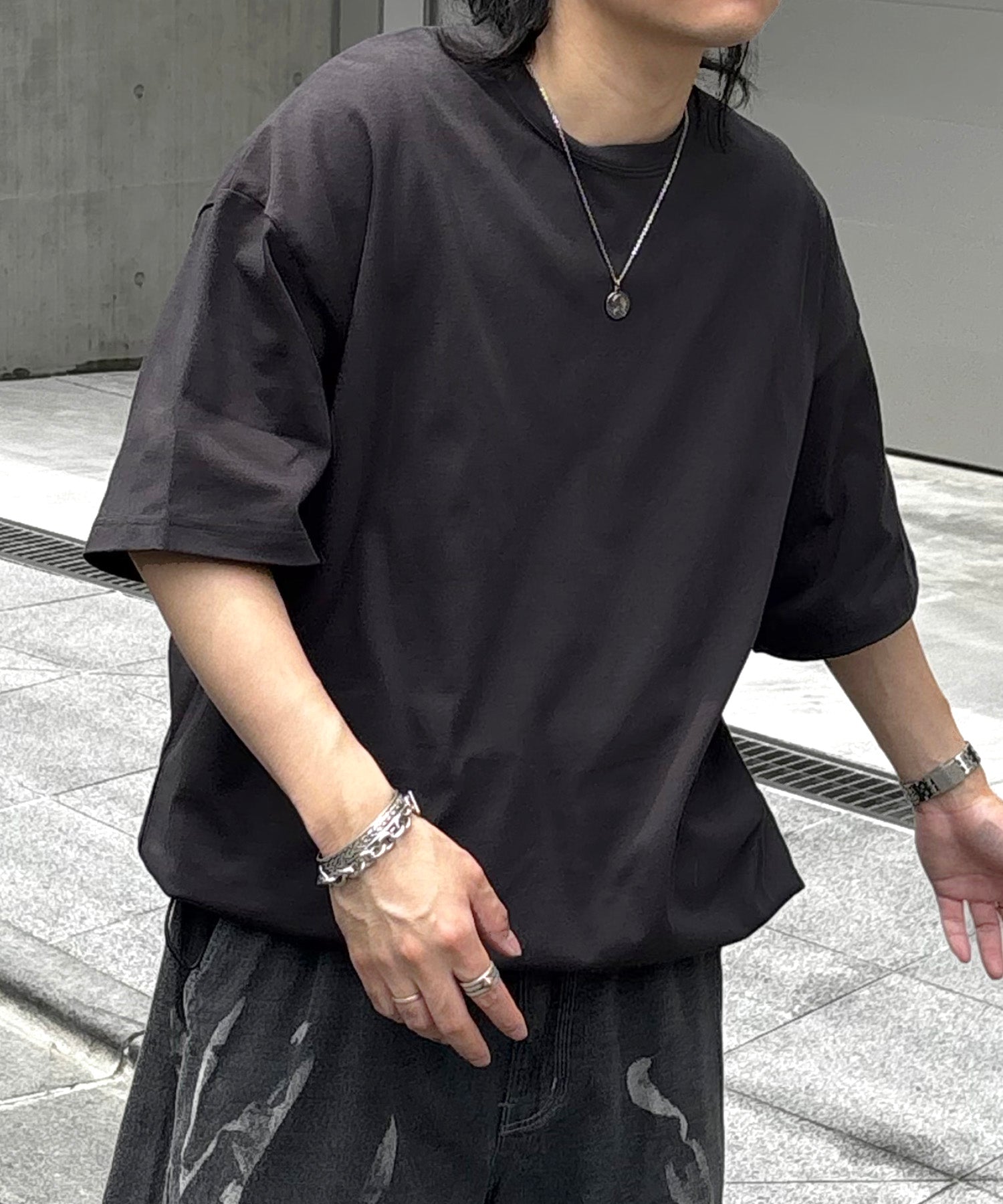 25SS プレーティング 裾ドローコード 半袖Tシャツ