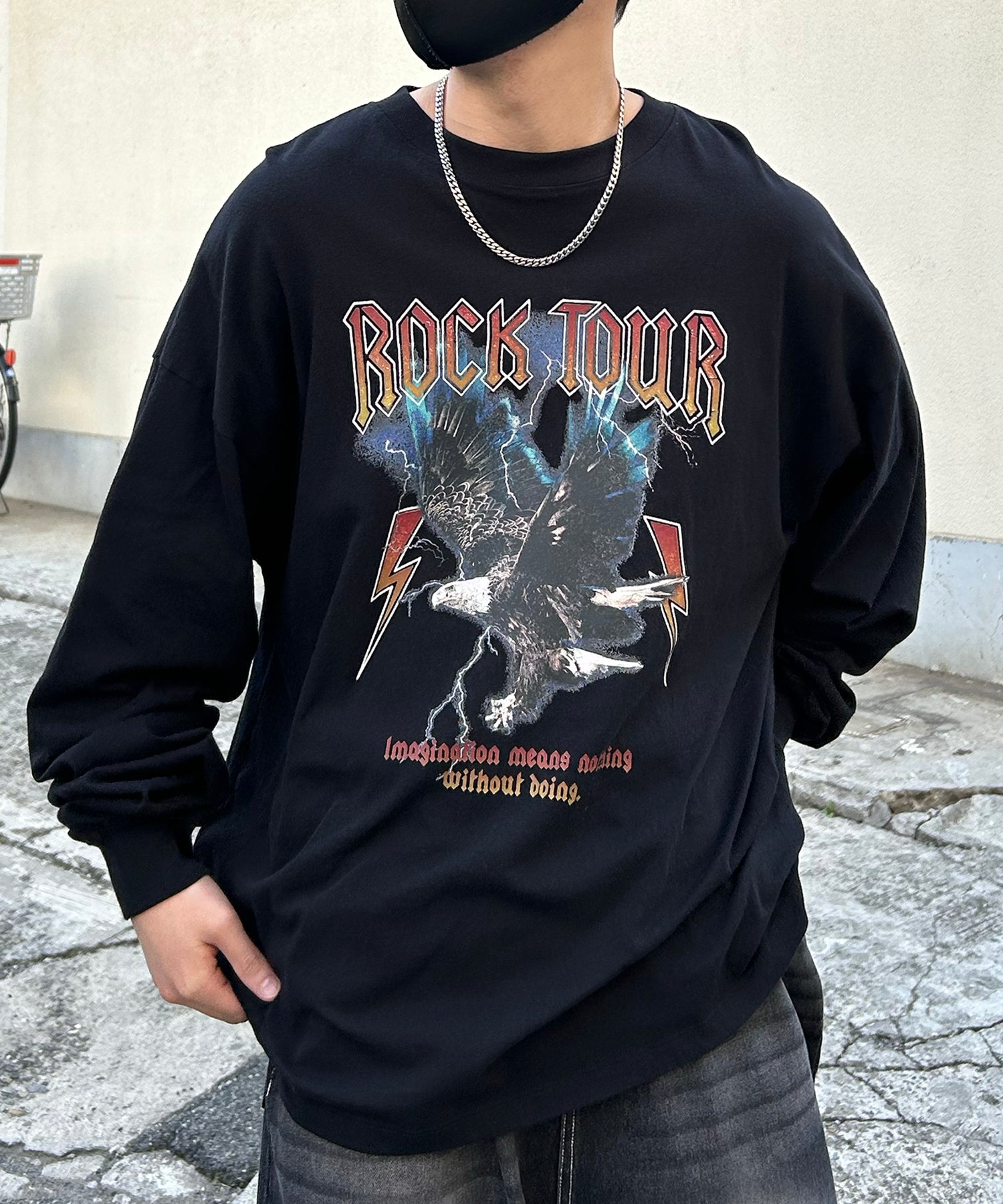 ヴィンテージライク レトロプリント ピグメント加工 ビッグシルエット バンドロンT