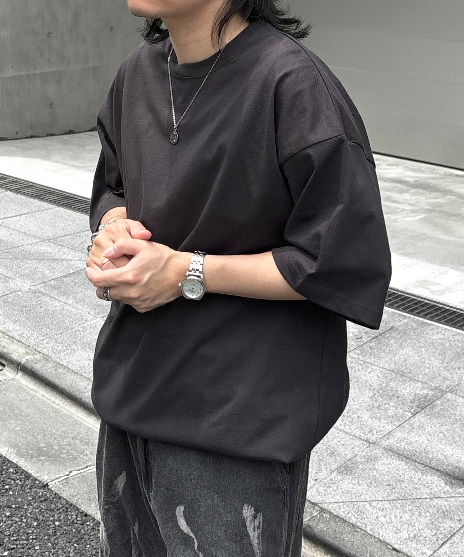 25SS プレーティング 裾ドローコード 半袖Tシャツ
