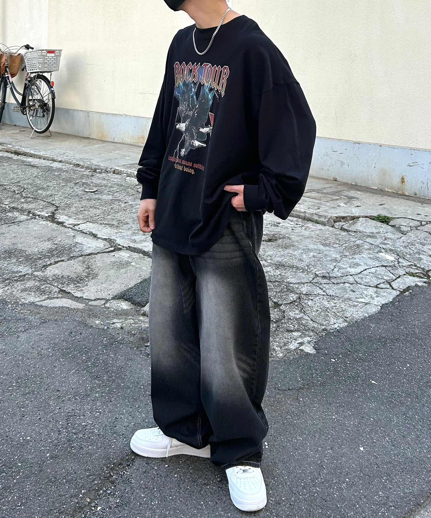 ヴィンテージライク レトロプリント ピグメント加工 ビッグシルエット バンドロンT