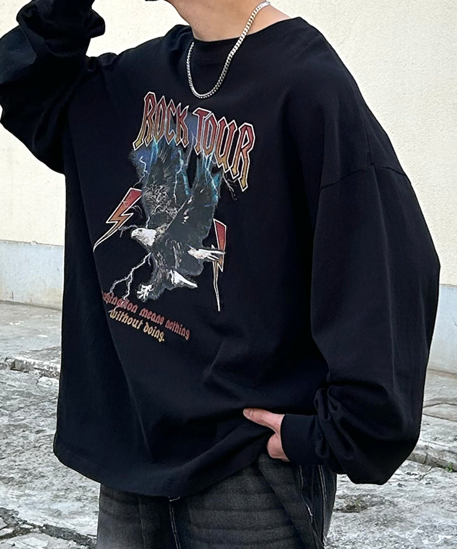 ヴィンテージライク レトロプリント ピグメント加工 ビッグシルエット バンドロンT