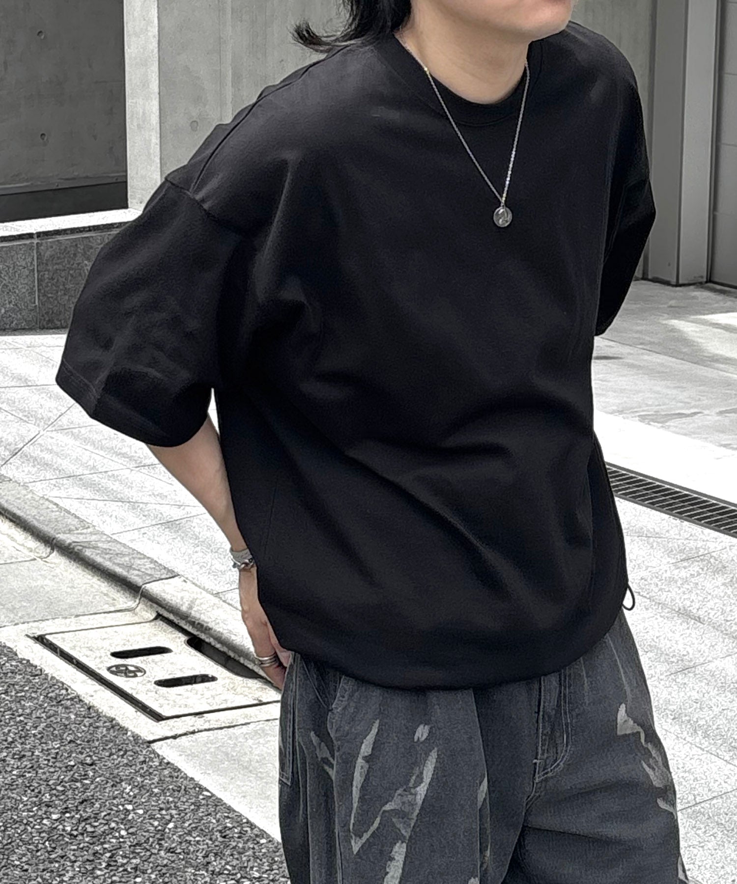 25SS プレーティング 裾ドローコード 半袖Tシャツ