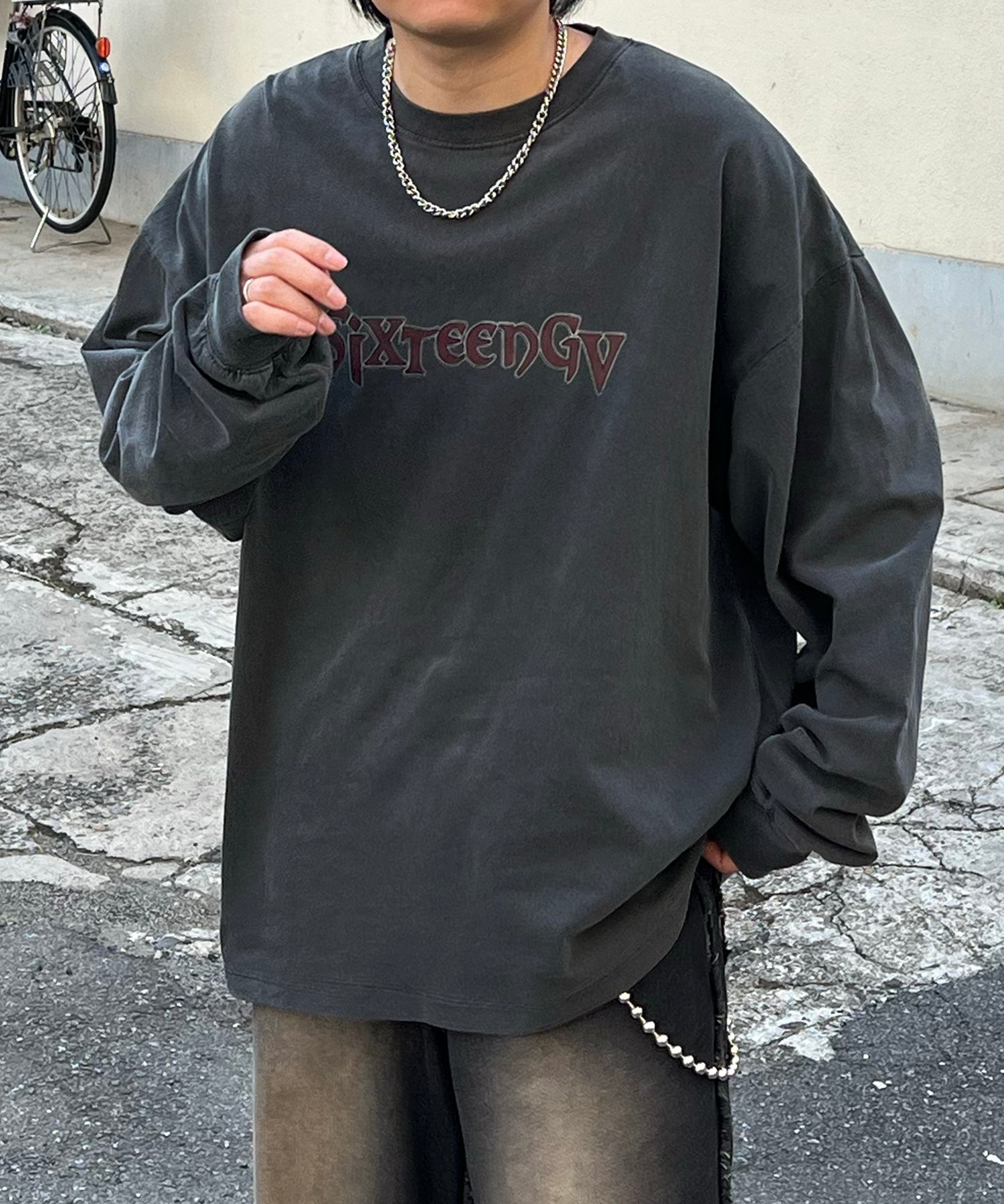 ヴィンテージライク レトロプリント ピグメント加工 ビッグシルエット バンドロンT