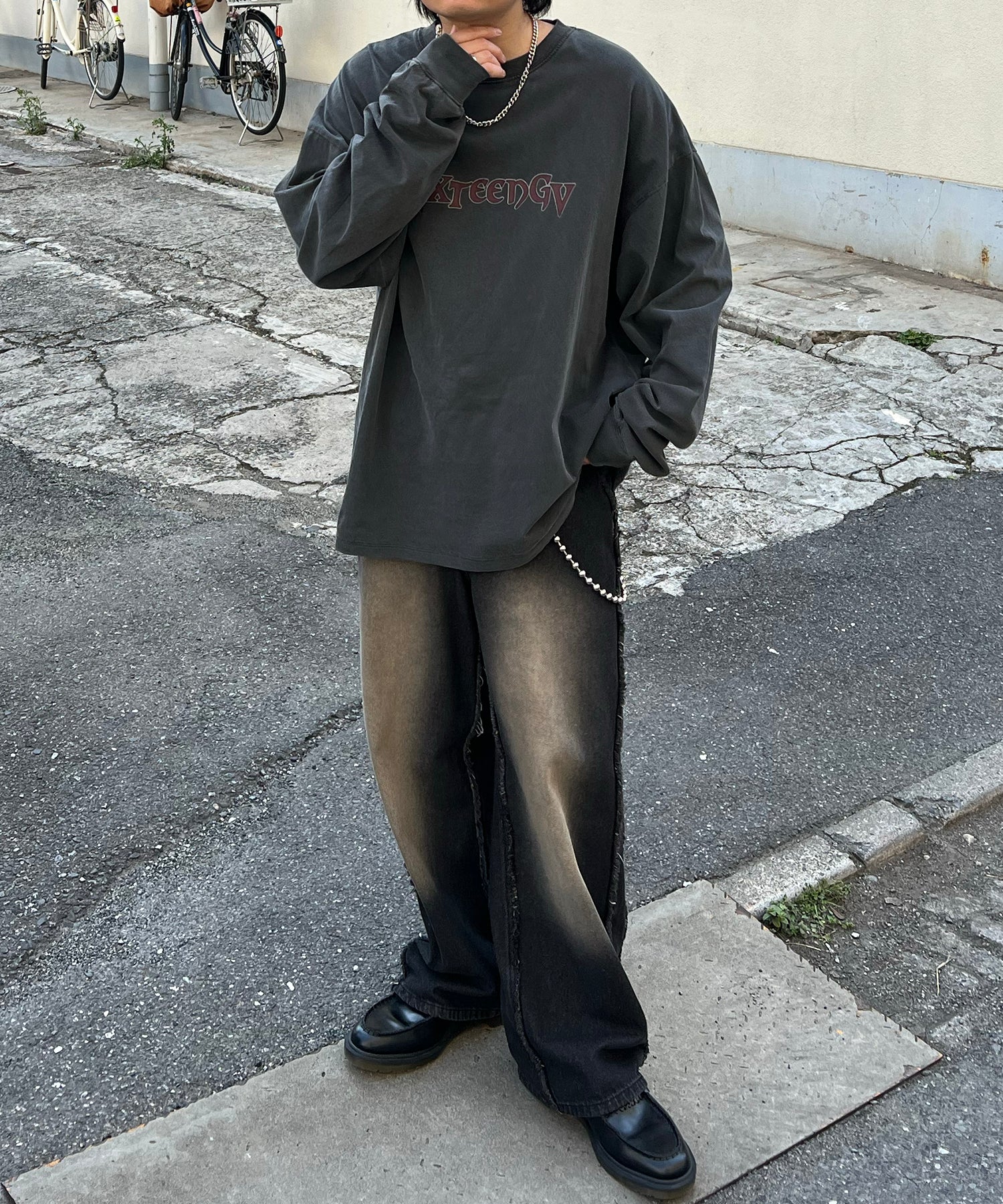 ヴィンテージライク レトロプリント ピグメント加工 ビッグシルエット バンドロンT