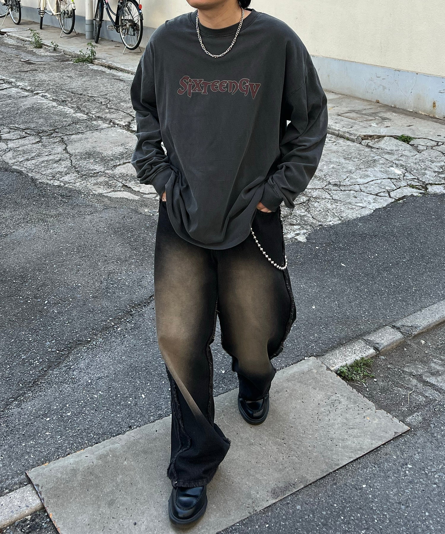 ヴィンテージライク レトロプリント ピグメント加工 ビッグシルエット バンドロンT