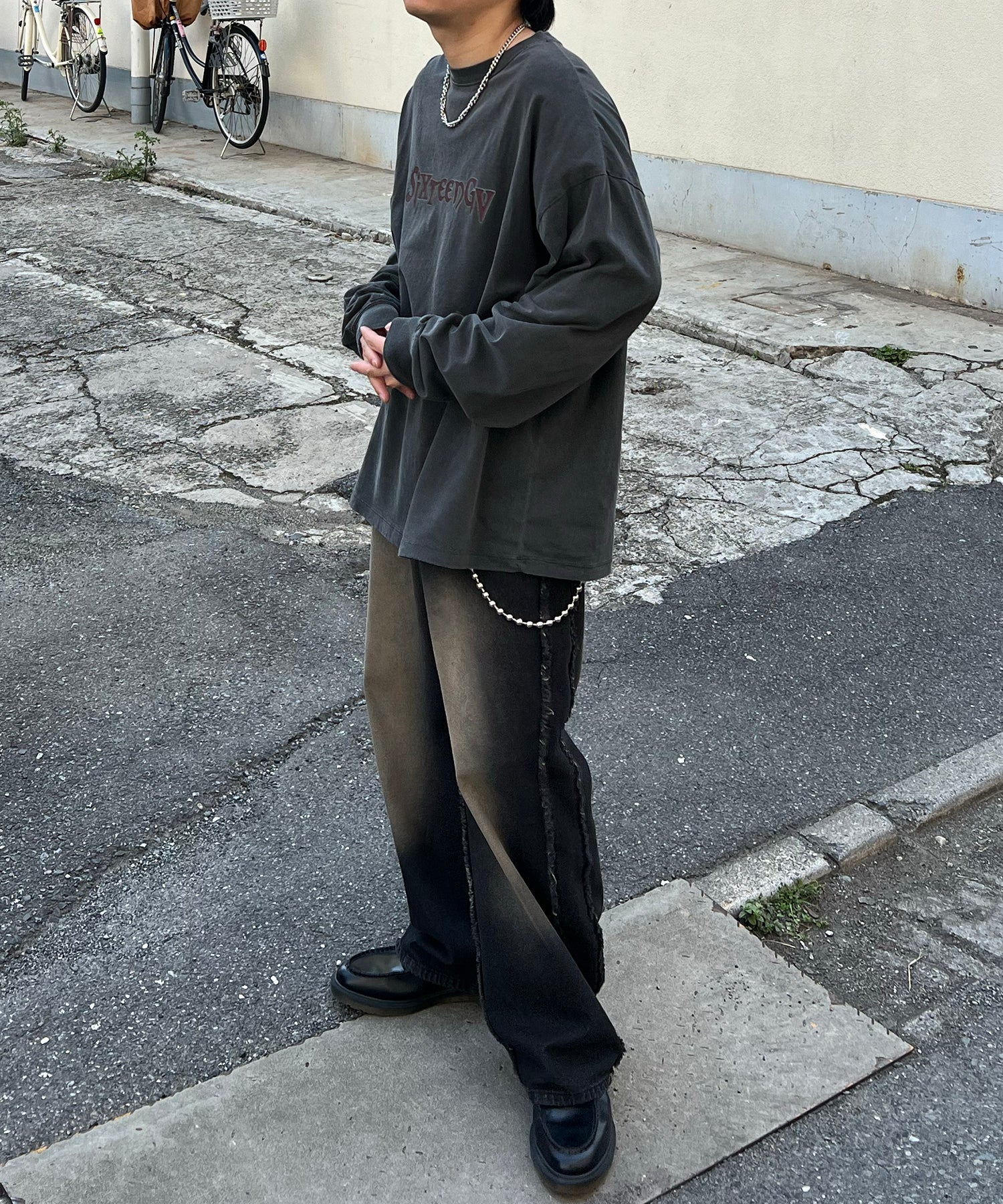 ヴィンテージライク レトロプリント ピグメント加工 ビッグシルエット バンドロンT