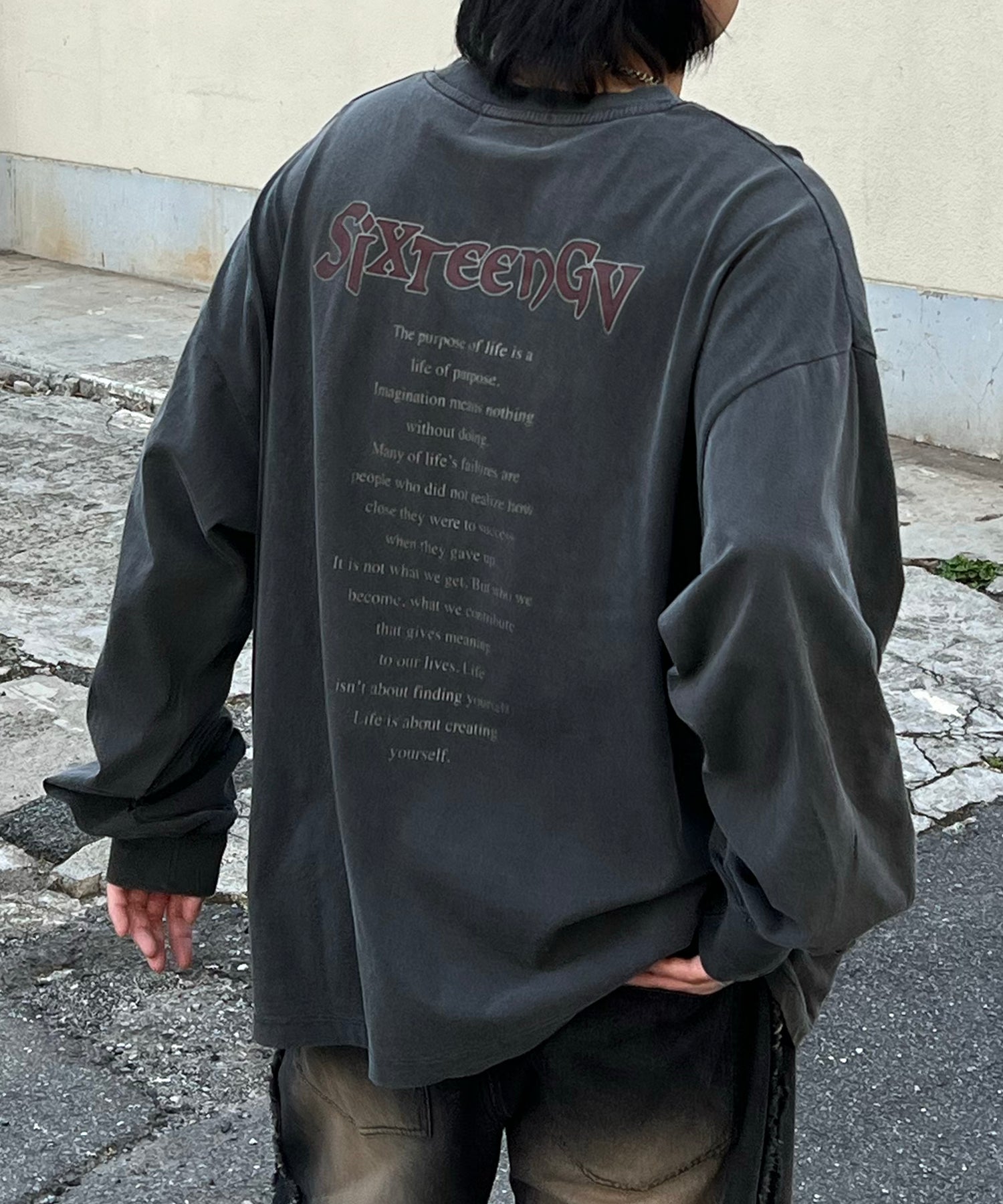 ヴィンテージライク レトロプリント ピグメント加工 ビッグシルエット バンドロンT