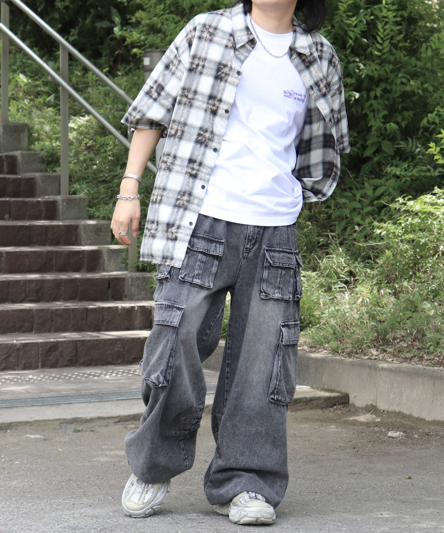 25SS ウォッシュ加工 半袖チェックシャツ