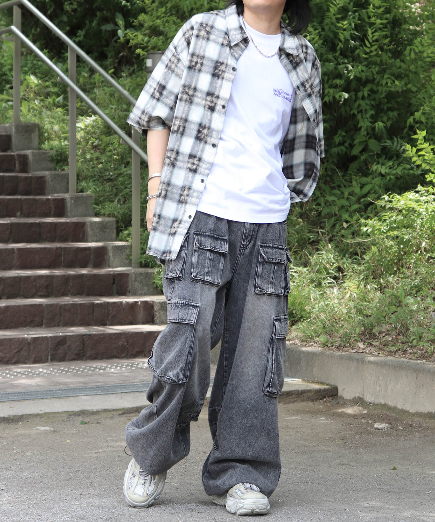 25SS ウォッシュ加工 半袖チェックシャツ