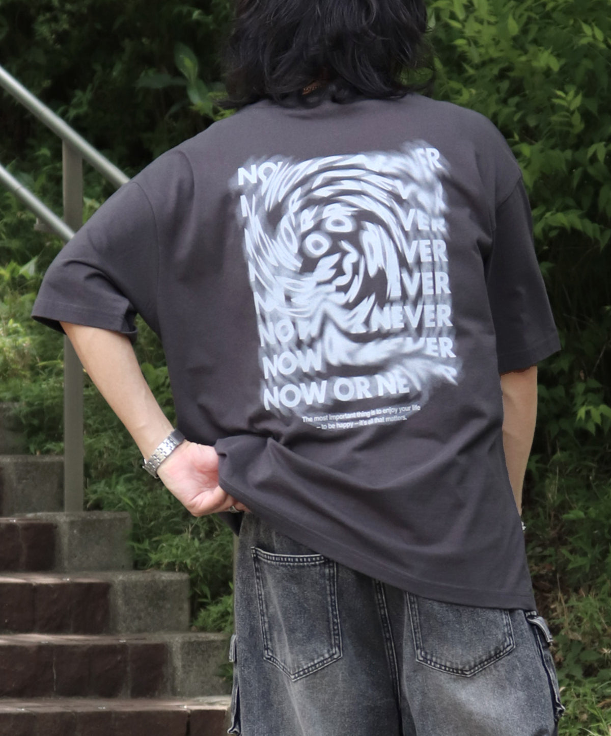 25SS 韓国風バックプリント ビッグシルエット バックプリント 半袖Tシャツ ワンポイント