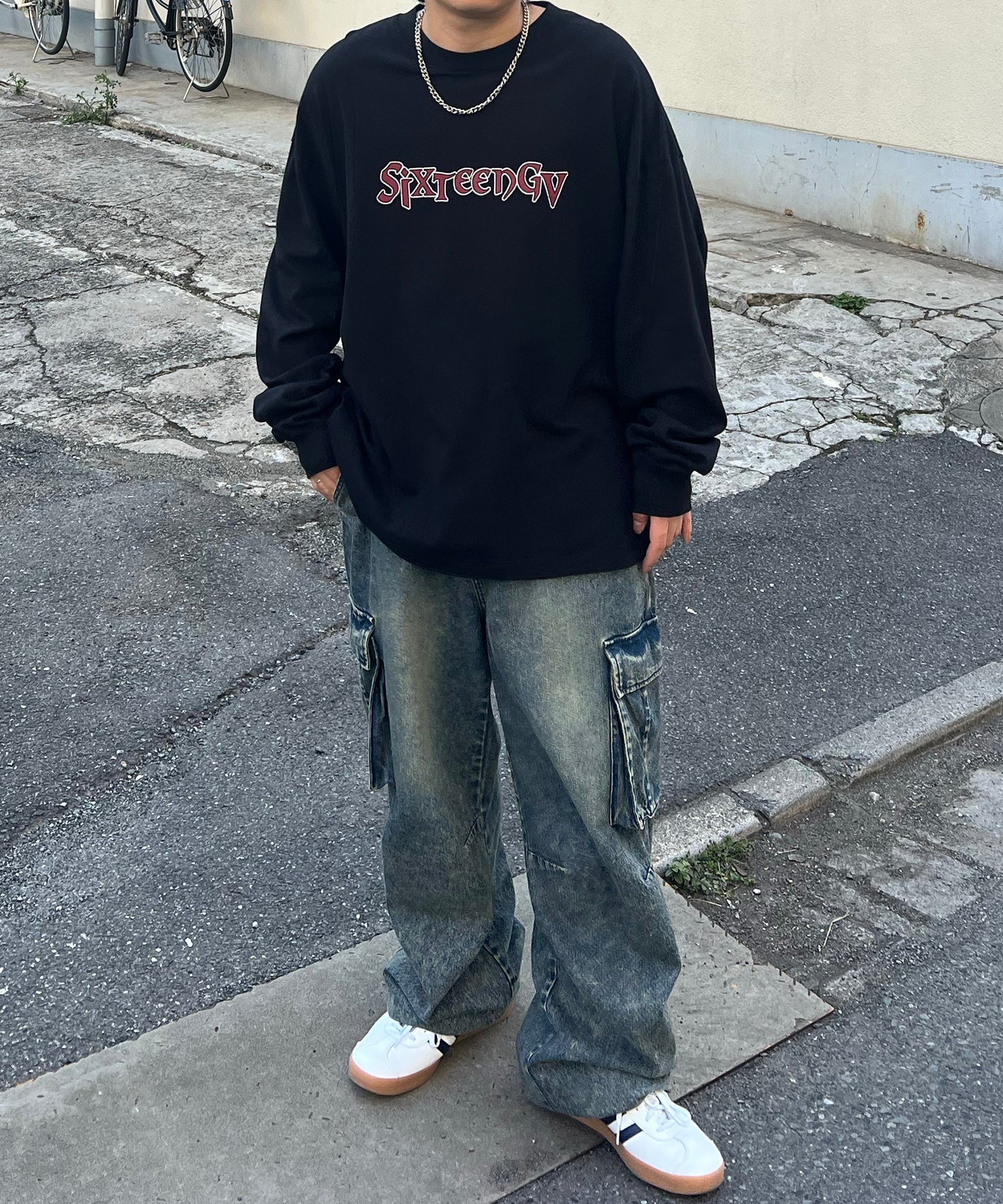 ヴィンテージライク レトロプリント ピグメント加工 ビッグシルエット バンドロンT