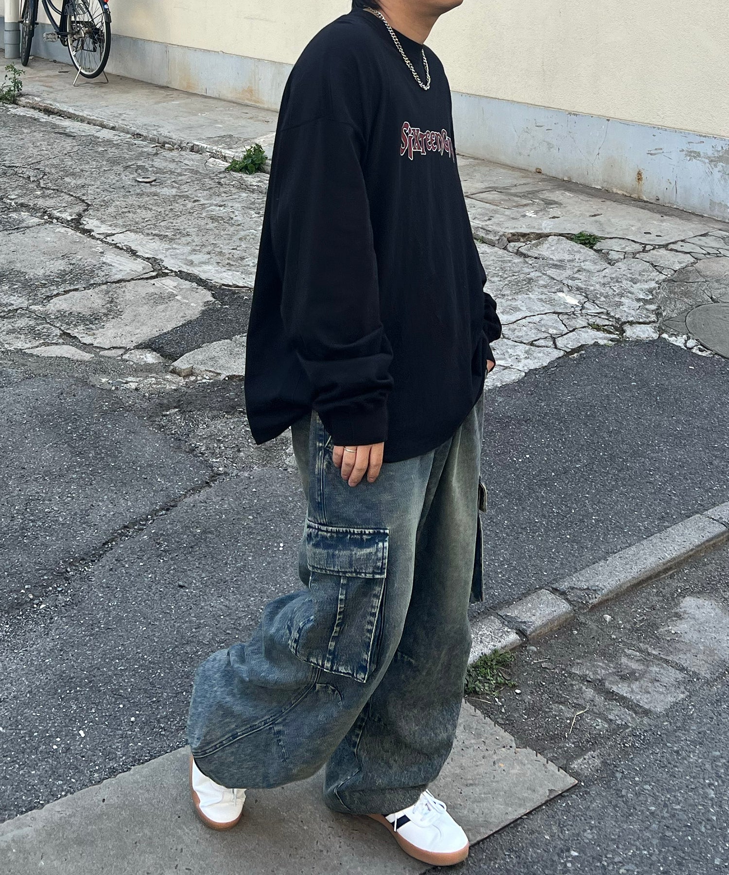 ヴィンテージライク レトロプリント ピグメント加工 ビッグシルエット バンドロンT