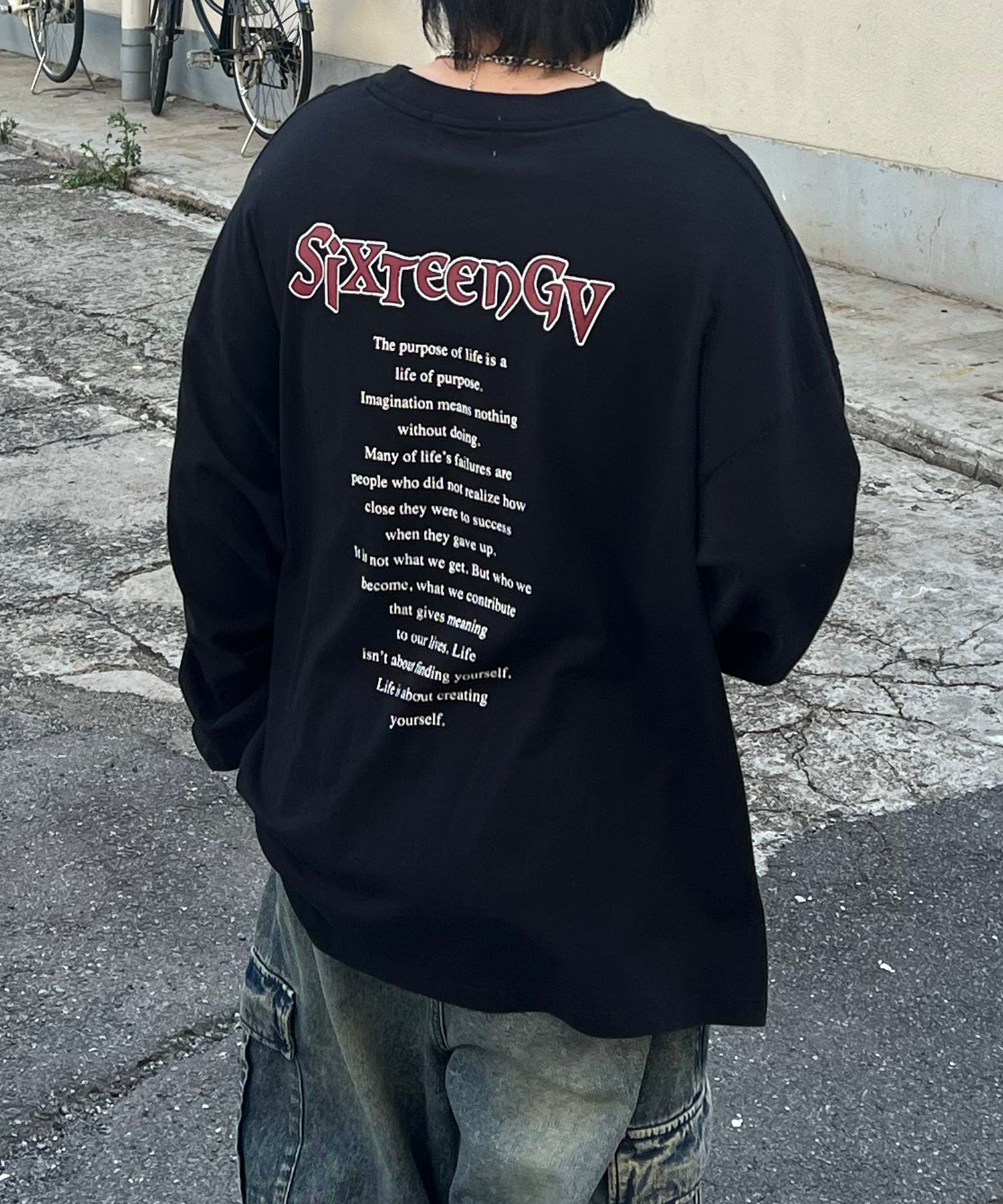 ヴィンテージライク レトロプリント ピグメント加工 ビッグシルエット バンドロンT