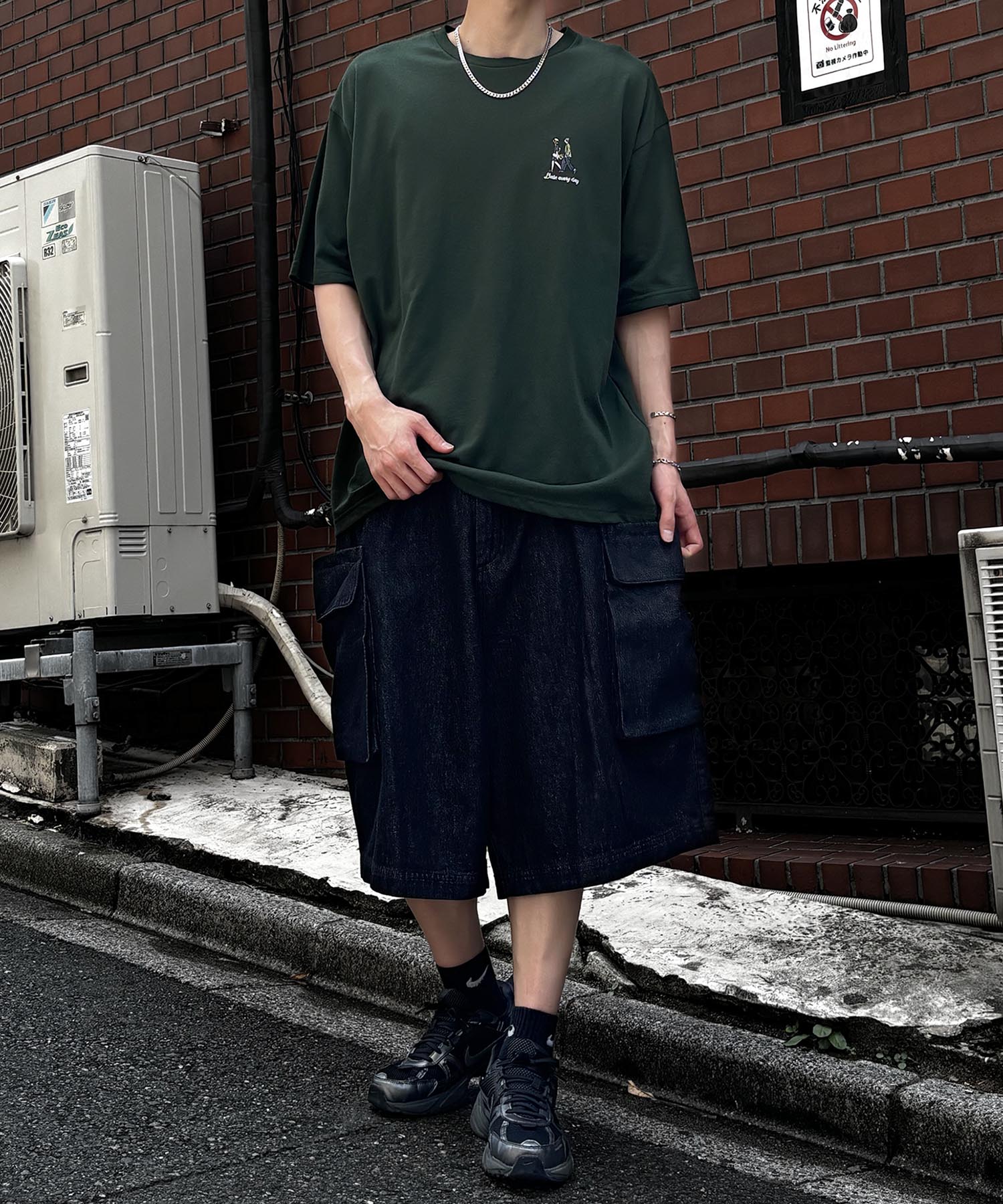 25SS 新柄追加 ワンポイント刺繍ロゴ ヒゲオジ / デイリーウォーキング ビッグシルエット半袖Tシャツ