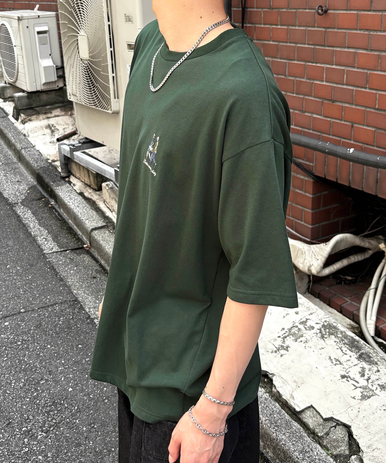 25SS 新柄追加 ワンポイント刺繍ロゴ ヒゲオジ / デイリーウォーキング ビッグシルエット半袖Tシャツ