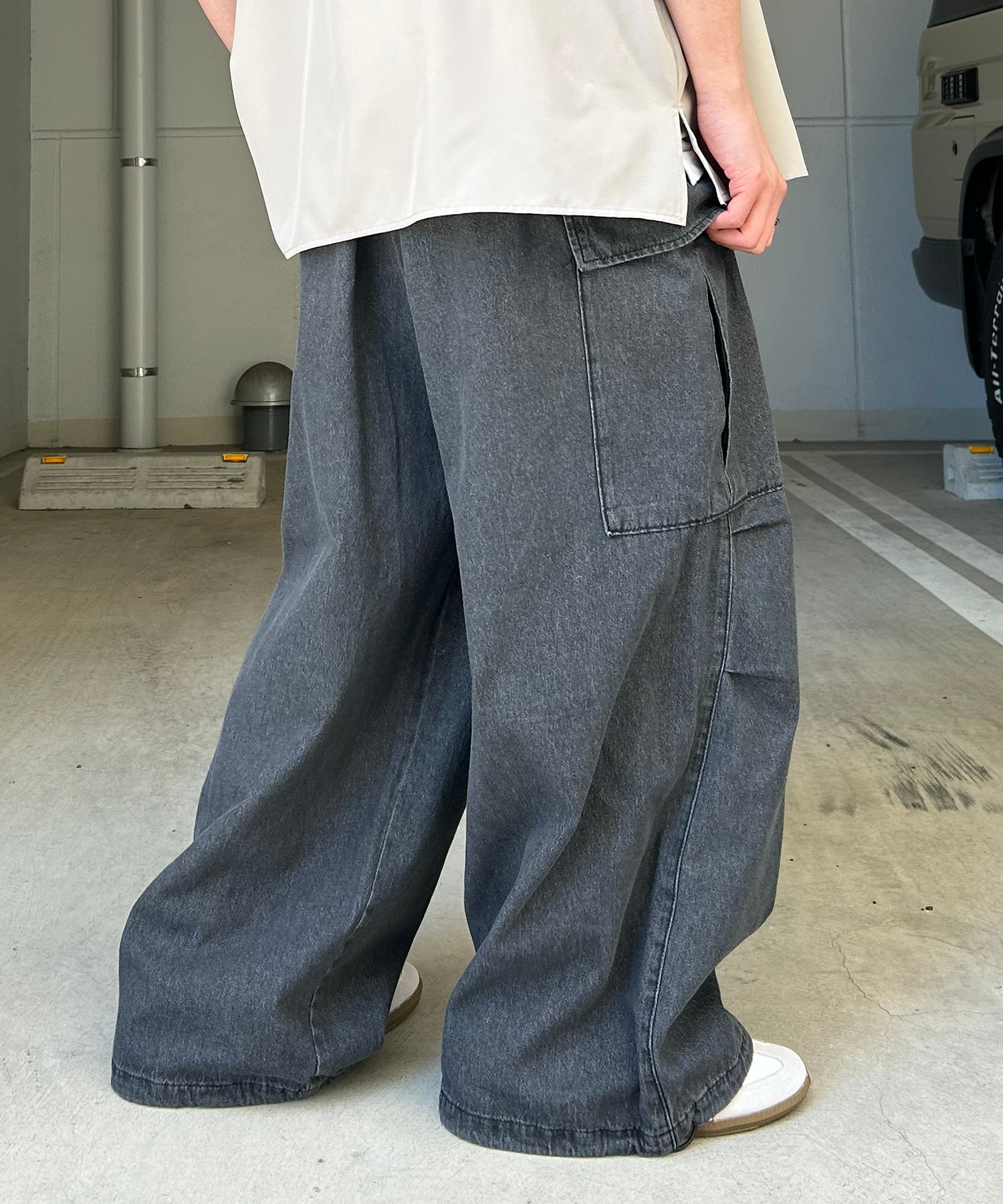 25SS【新色追加】セットアップ対応 ミリタリーワイドカーゴパンツ オーバーサイズ  サイドポケット 裾ドローコード パラシュートパンツ