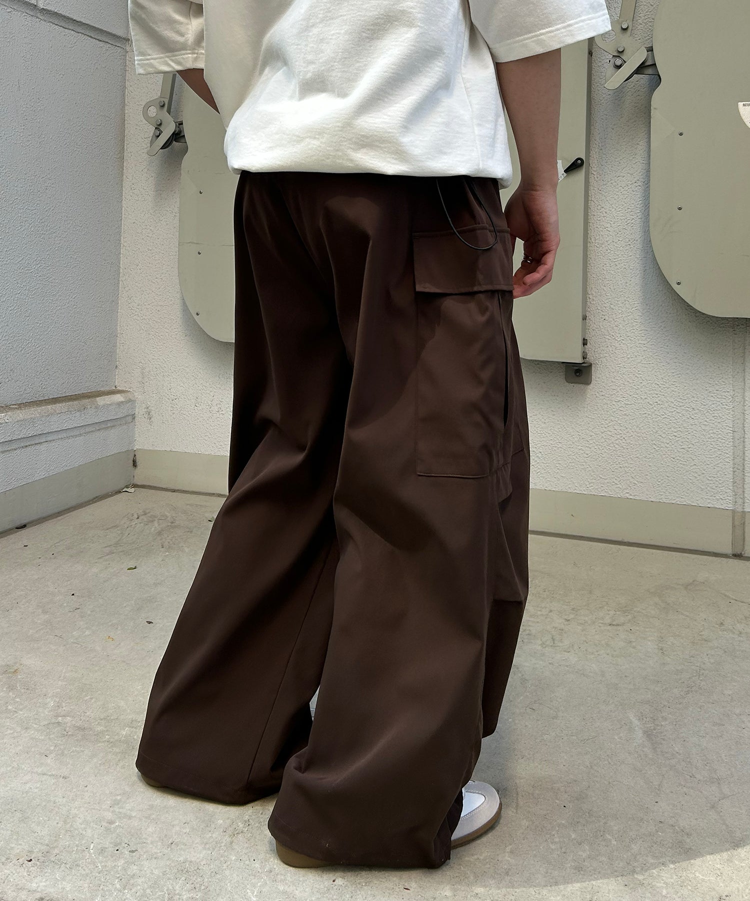 25SS【新色追加】セットアップ対応 ミリタリーワイドカーゴパンツ オーバーサイズ  サイドポケット 裾ドローコード パラシュートパンツ