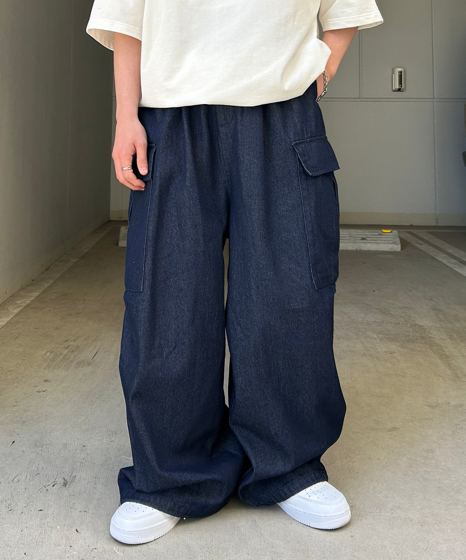 25SS【新色追加】セットアップ対応 ミリタリーワイドカーゴパンツ オーバーサイズ  サイドポケット 裾ドローコード パラシュートパンツ