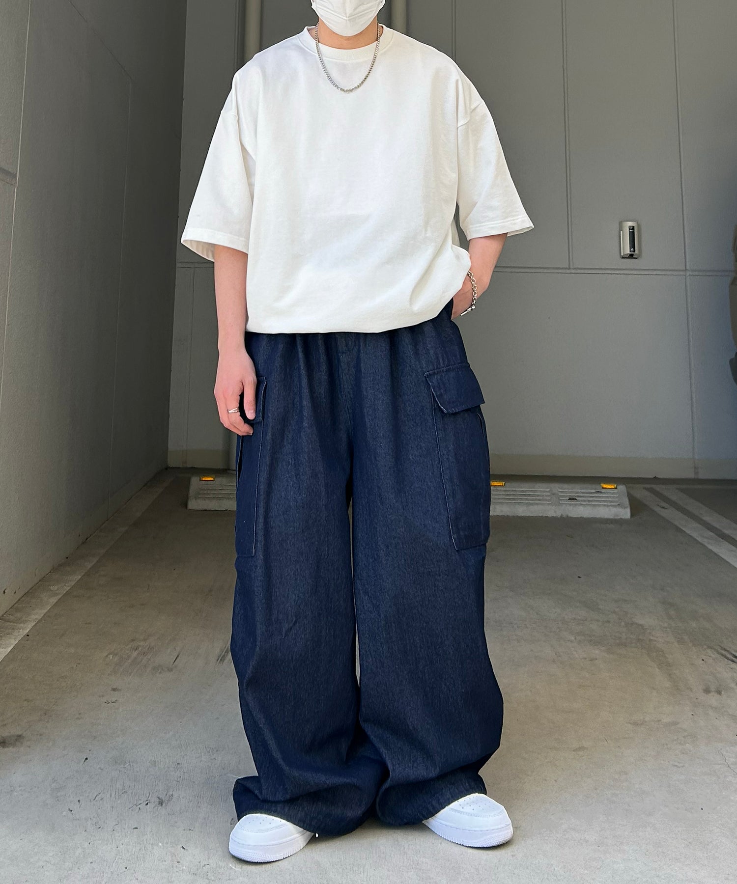 25SS【新色追加】セットアップ対応 ミリタリーワイドカーゴパンツ オーバーサイズ  サイドポケット 裾ドローコード パラシュートパンツ