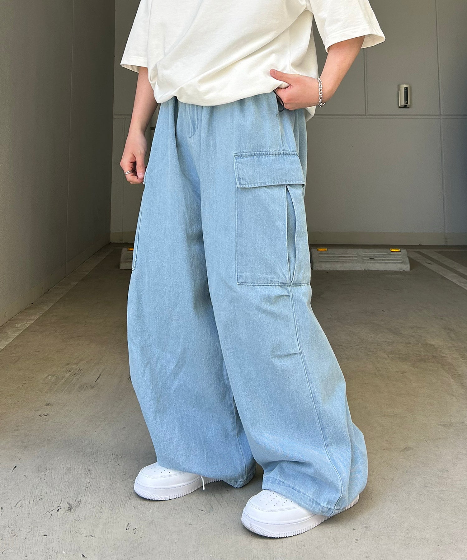 25SS【新色追加】セットアップ対応 ミリタリーワイドカーゴパンツ オーバーサイズ  サイドポケット 裾ドローコード パラシュートパンツ