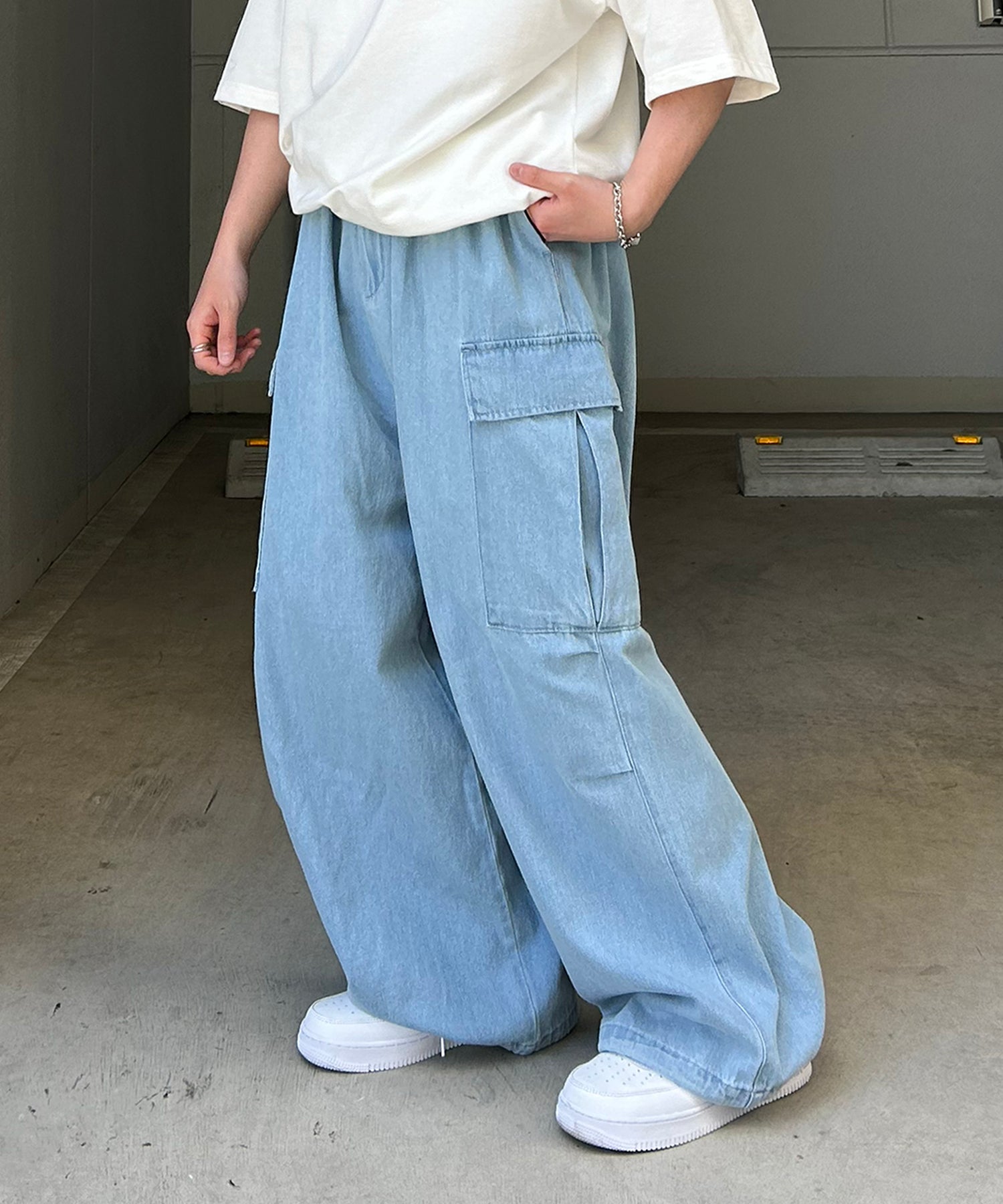 25SS【新色追加】セットアップ対応 ミリタリーワイドカーゴパンツ オーバーサイズ  サイドポケット 裾ドローコード パラシュートパンツ