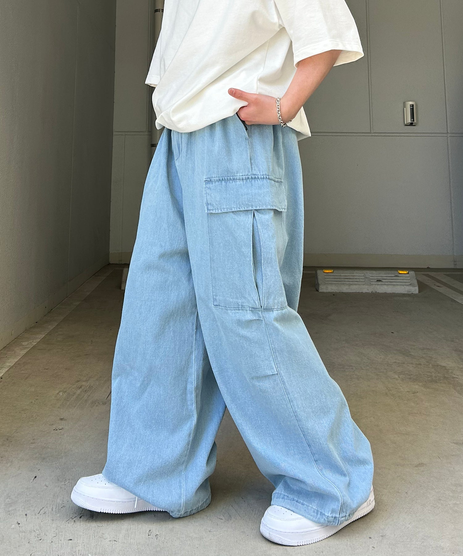 25SS【新色追加】セットアップ対応 ミリタリーワイドカーゴパンツ オーバーサイズ  サイドポケット 裾ドローコード パラシュートパンツ