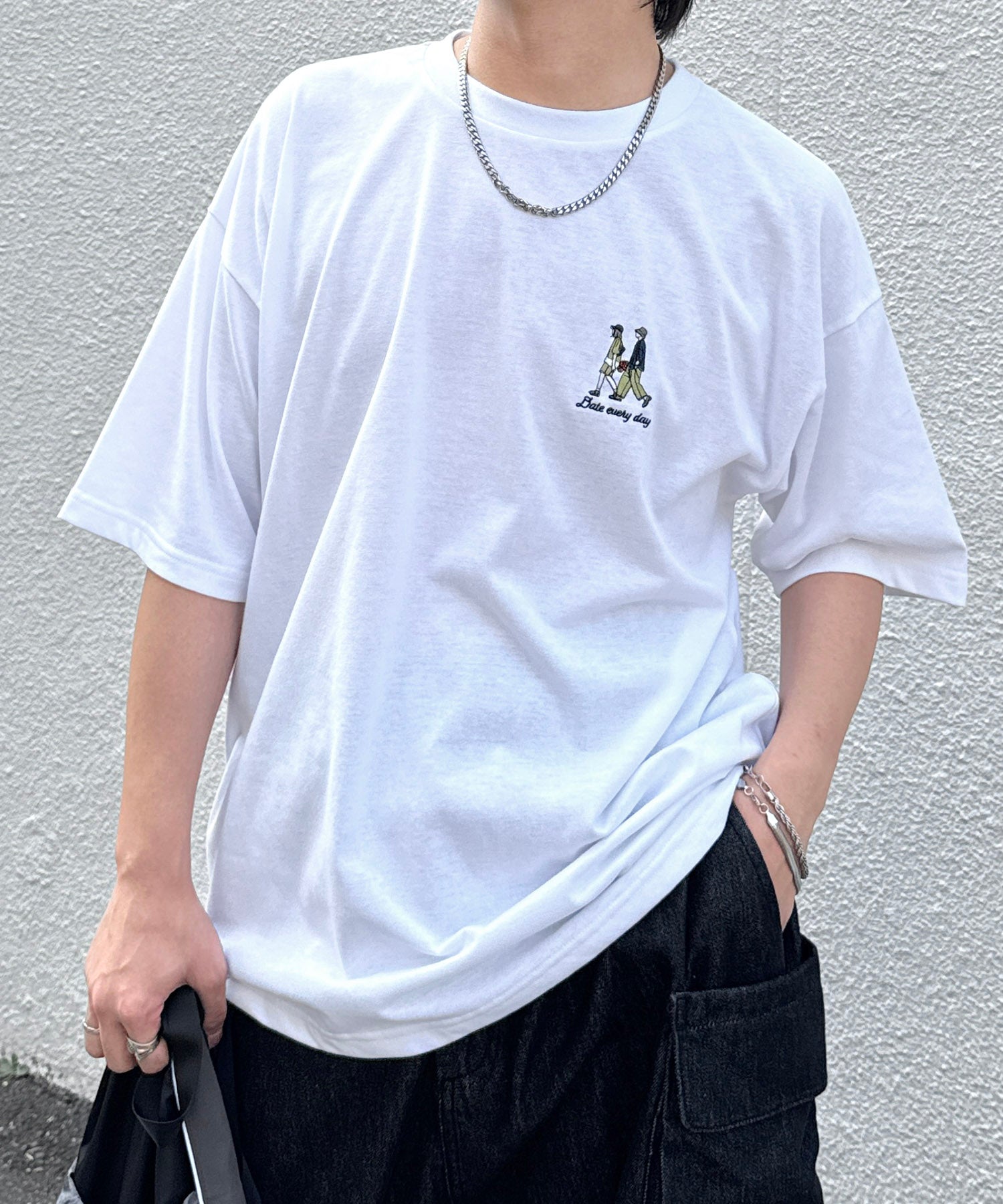 25SS 新柄追加 ワンポイント刺繍ロゴ ヒゲオジ / デイリーウォーキング ビッグシルエット半袖Tシャツ