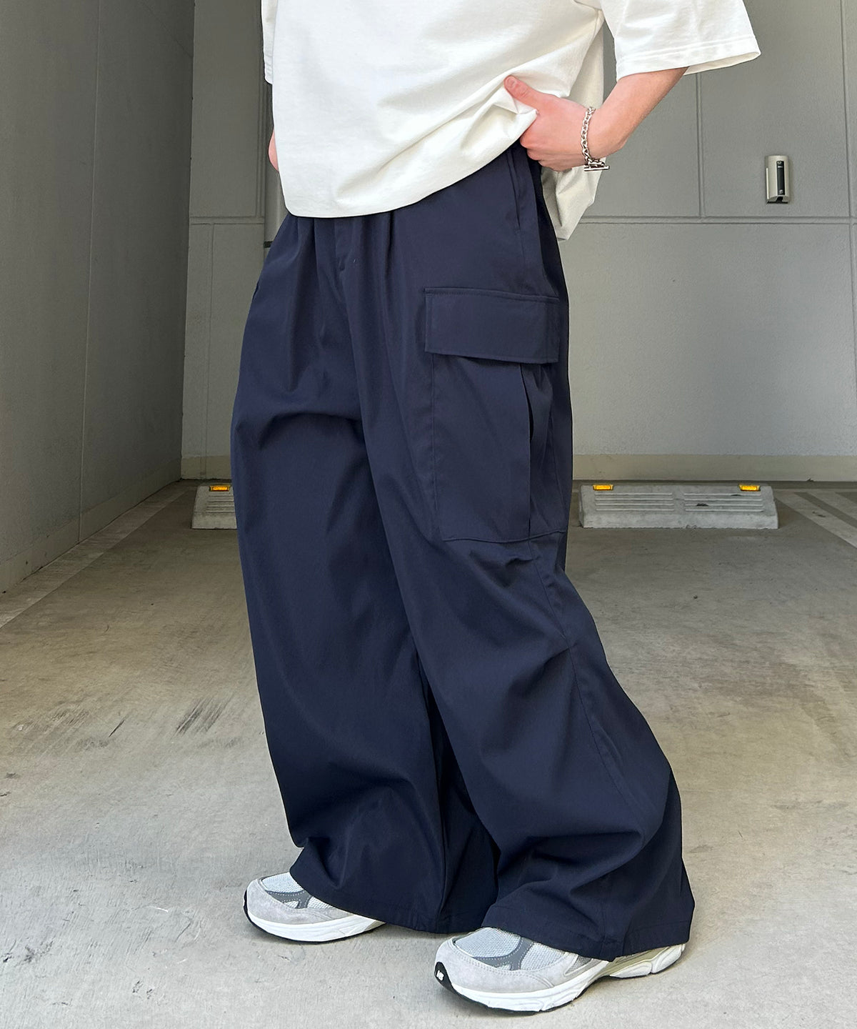 25SS【新色追加】セットアップ対応 ミリタリーワイドカーゴパンツ オーバーサイズ  サイドポケット 裾ドローコード パラシュートパンツ