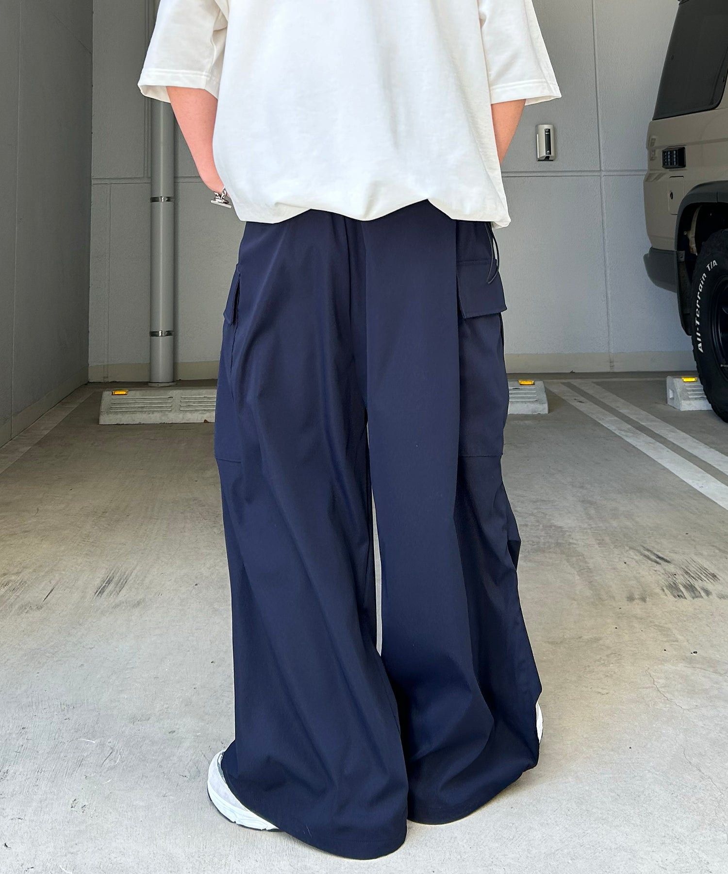 25SS【新色追加】セットアップ対応 ミリタリーワイドカーゴパンツ オーバーサイズ  サイドポケット 裾ドローコード パラシュートパンツ