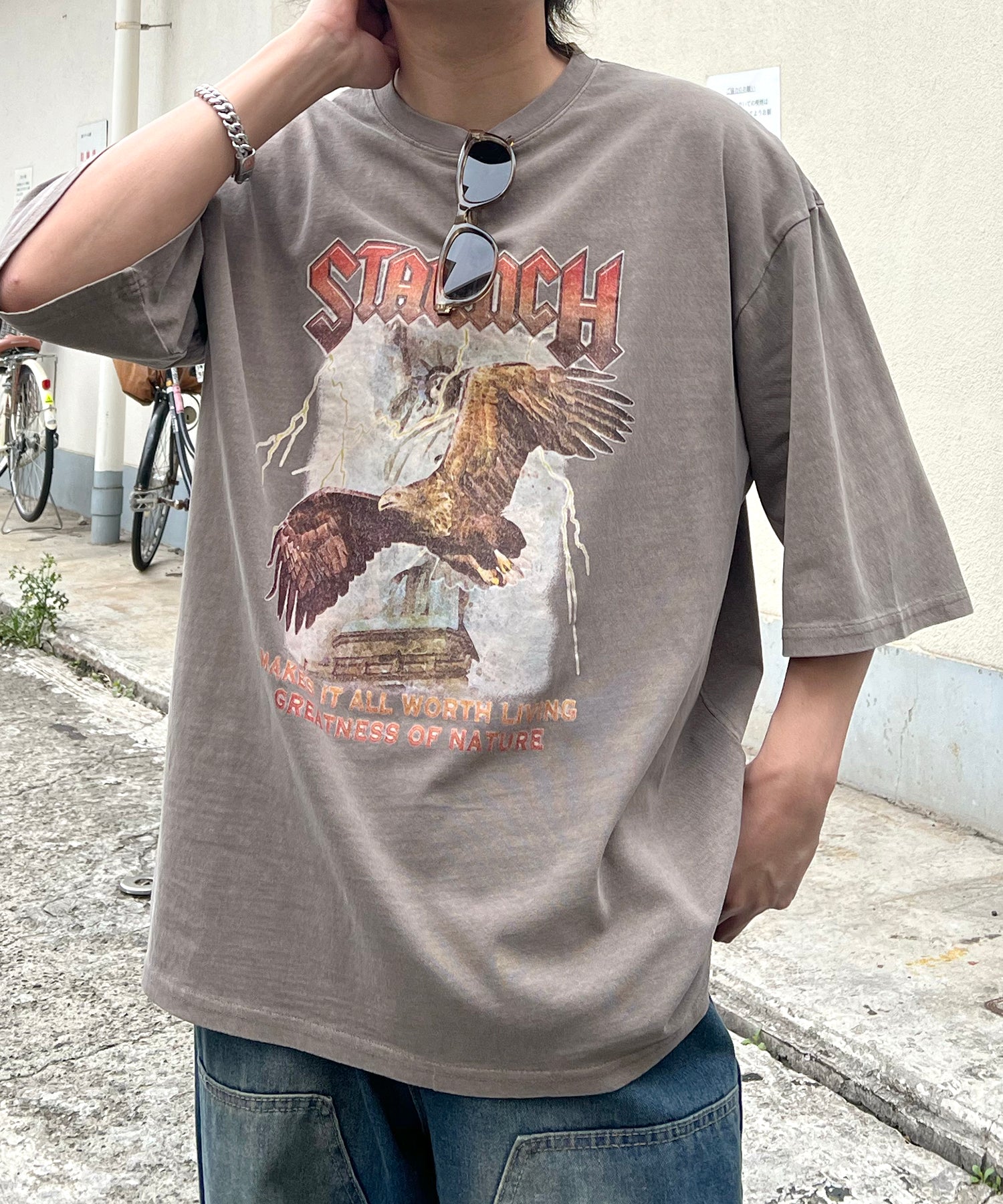 ヴィンテージライク ピグメント加工 アメカジ風 レトロプリント ロックTシャツ