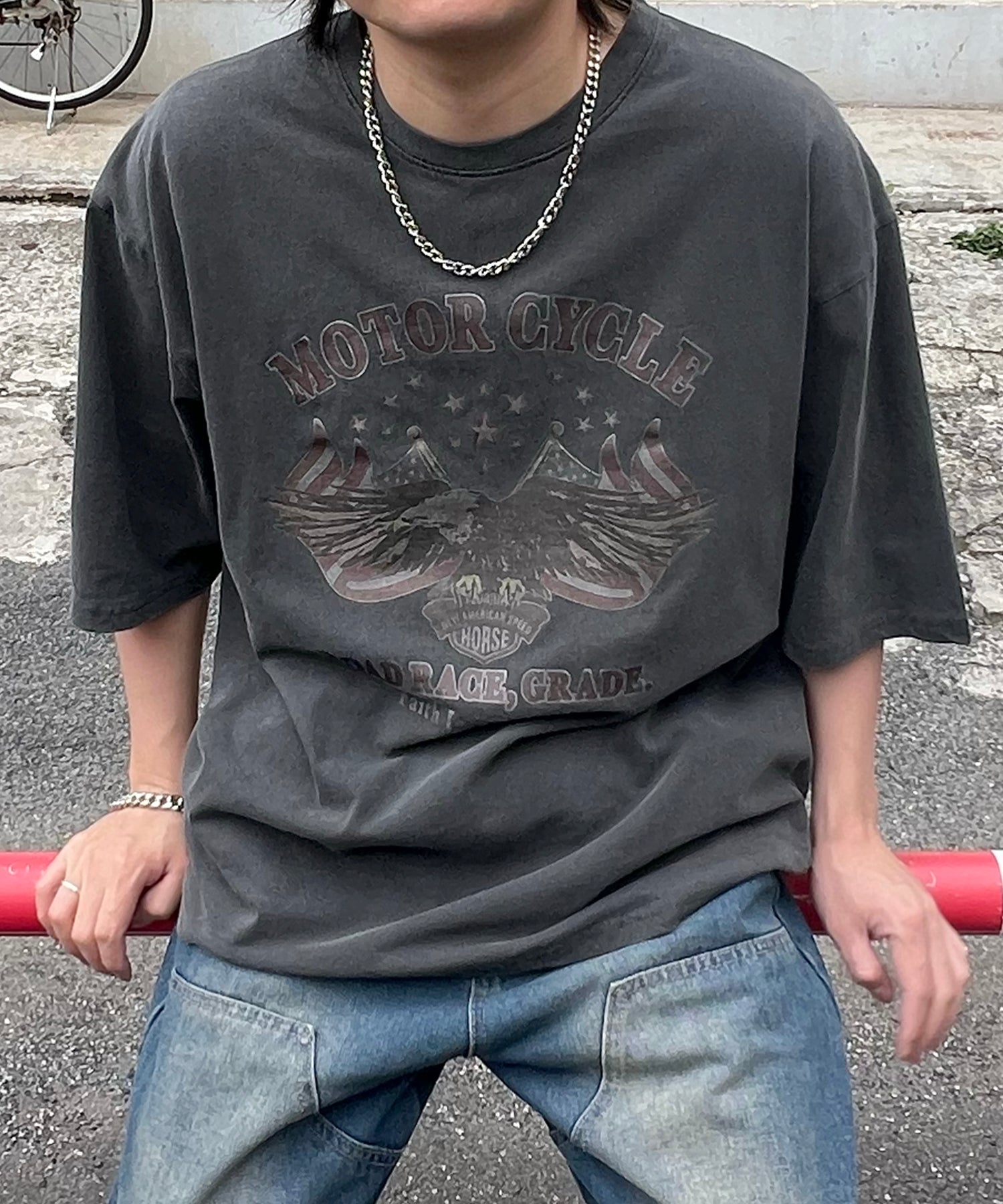 ヴィンテージライク ピグメント加工 アメカジ風 レトロプリント ロックTシャツ