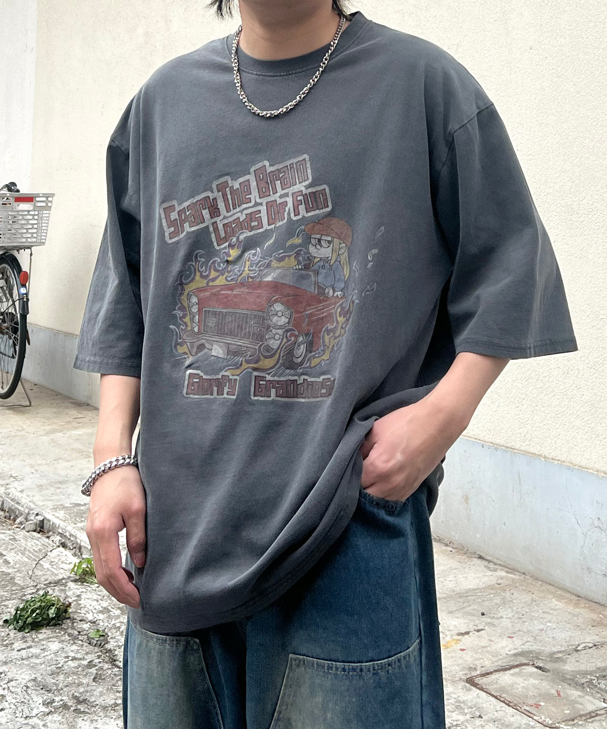 ヴィンテージライク ピグメント加工 アメカジ風 レトロプリント ロックTシャツ