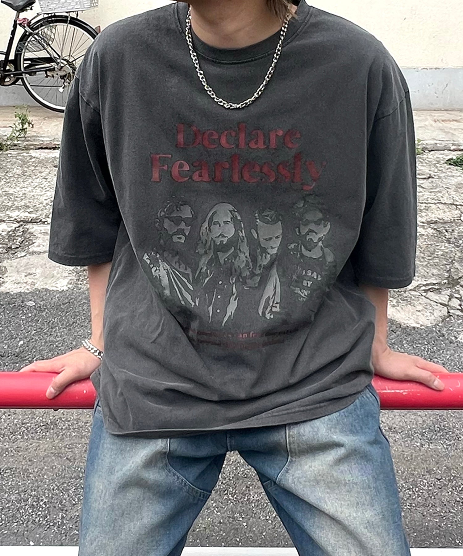 ヴィンテージライク ピグメント加工 アメカジ風 レトロプリント ロックTシャツ