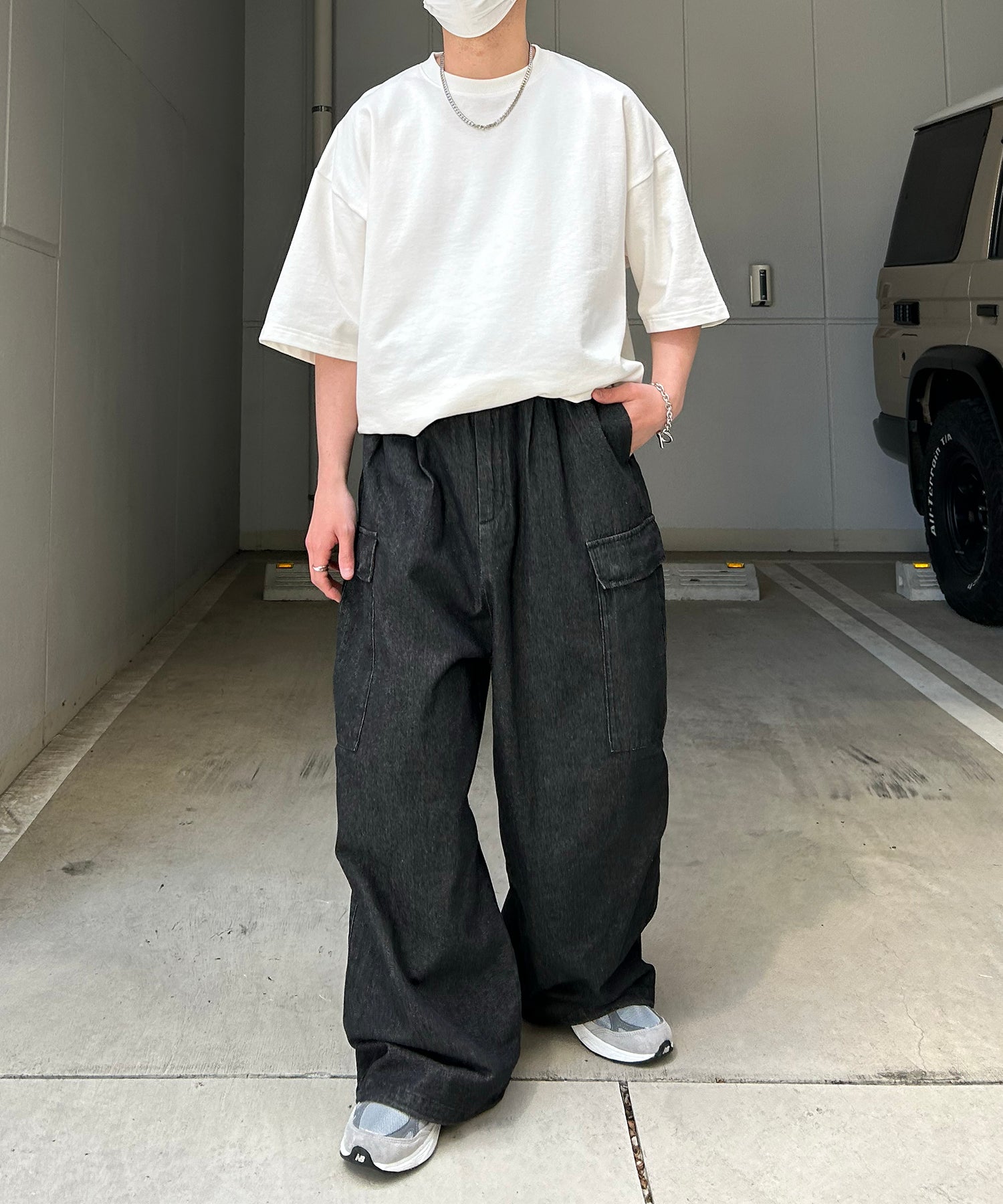 25SS【新色追加】セットアップ対応 ミリタリーワイドカーゴパンツ オーバーサイズ  サイドポケット 裾ドローコード パラシュートパンツ