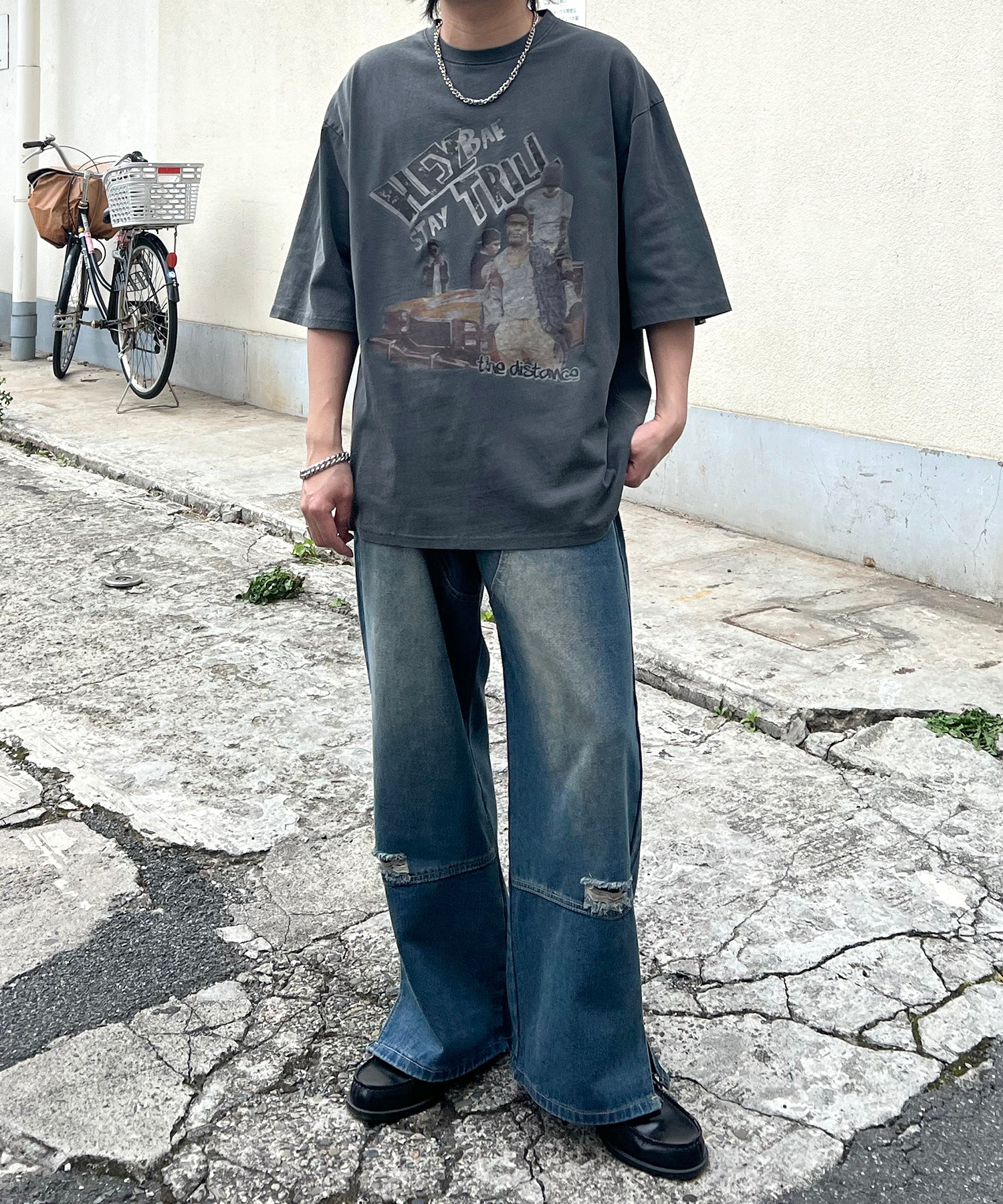 ヴィンテージライク ピグメント加工 アメカジ風 レトロプリント ロックTシャツ