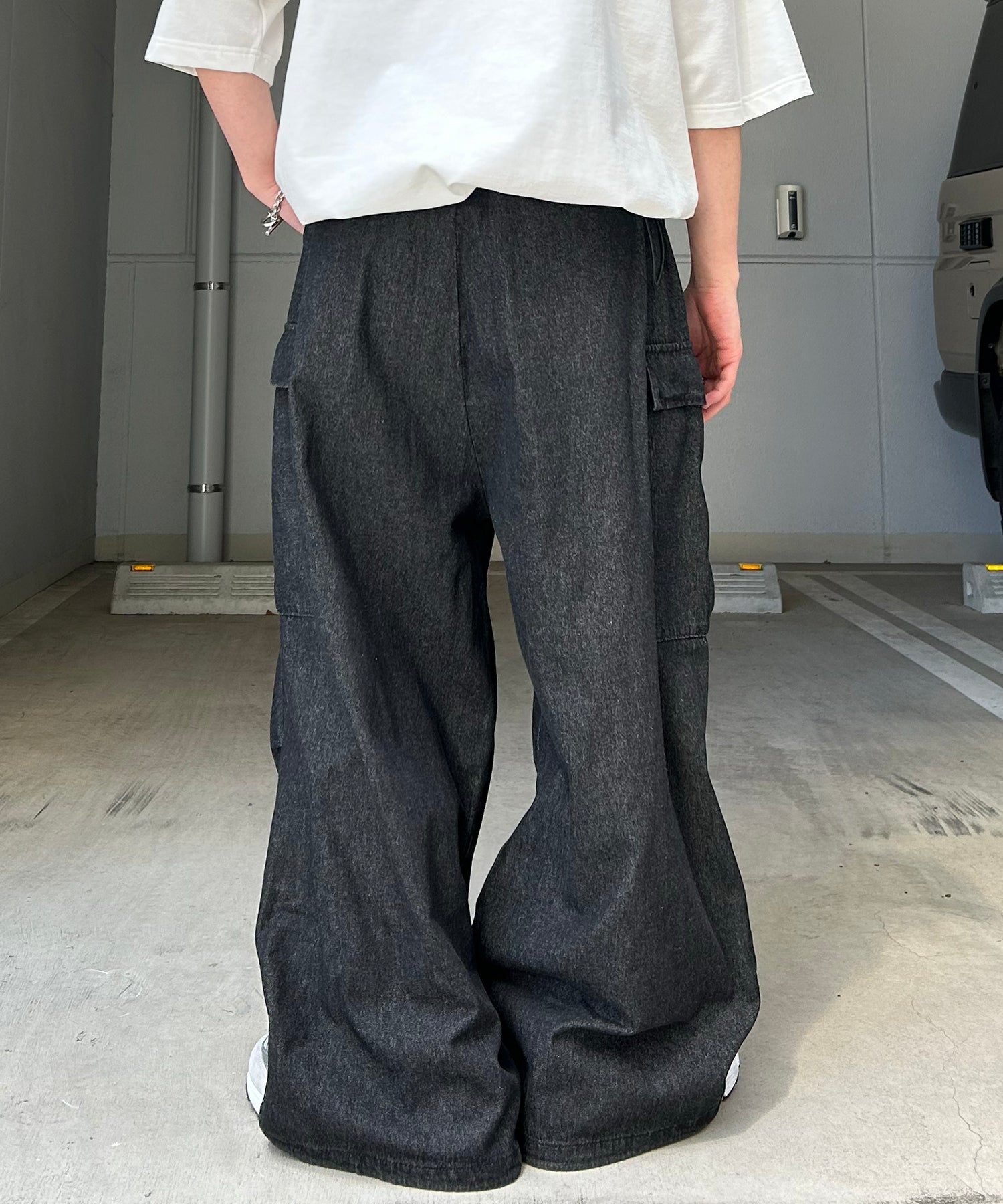 25SS【新色追加】セットアップ対応 ミリタリーワイドカーゴパンツ オーバーサイズ  サイドポケット 裾ドローコード パラシュートパンツ