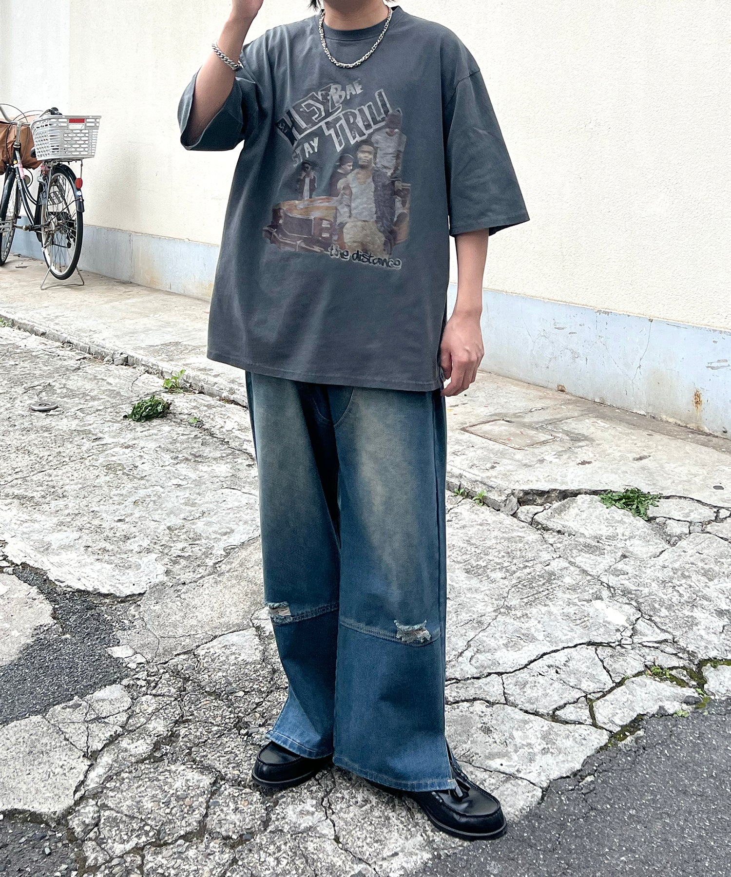 ヴィンテージライク ピグメント加工 アメカジ風 レトロプリント ロックTシャツ