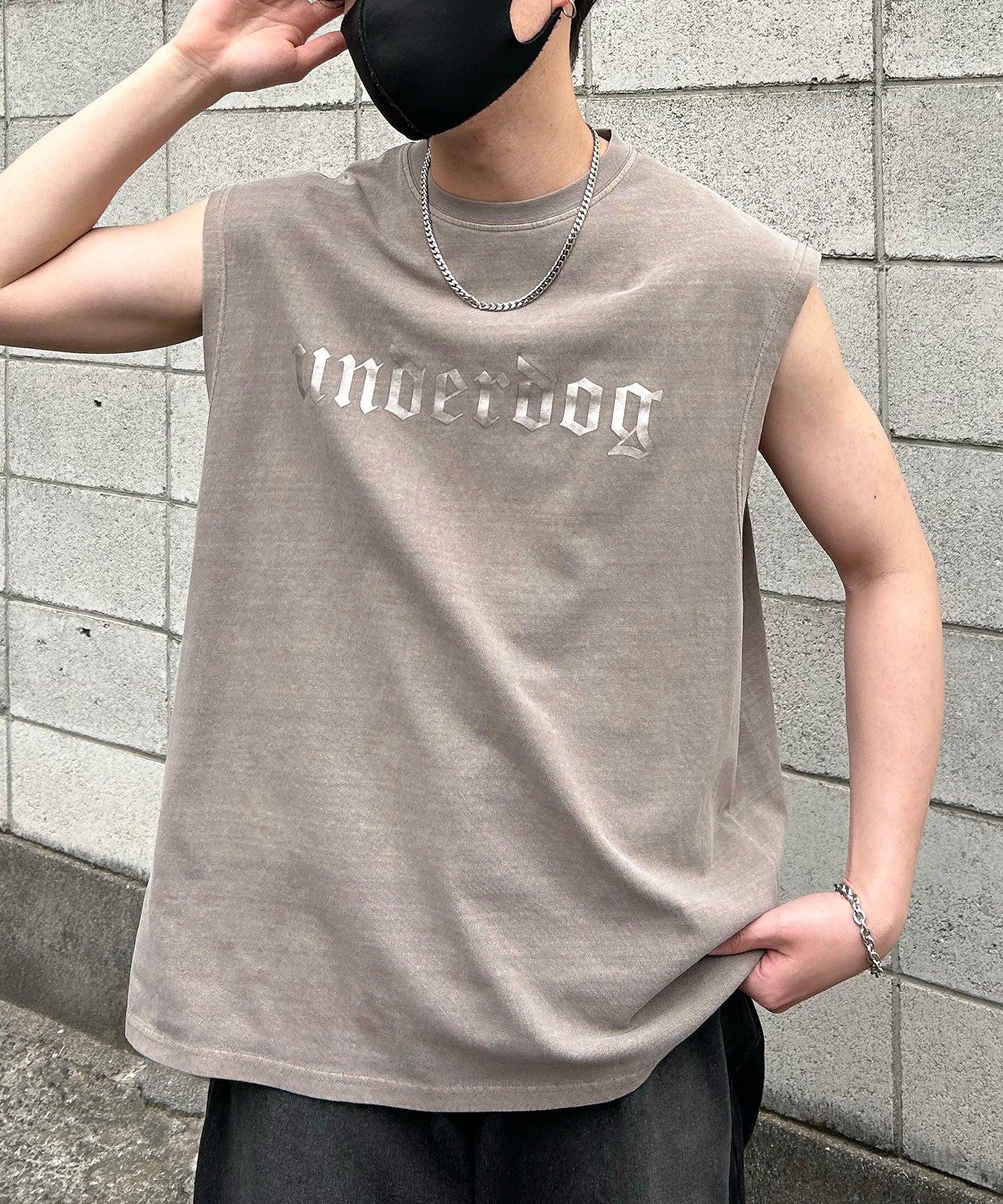 ヴィンテージライク ピグメント加工 アメカジ風 レトロプリント ノースリーブ